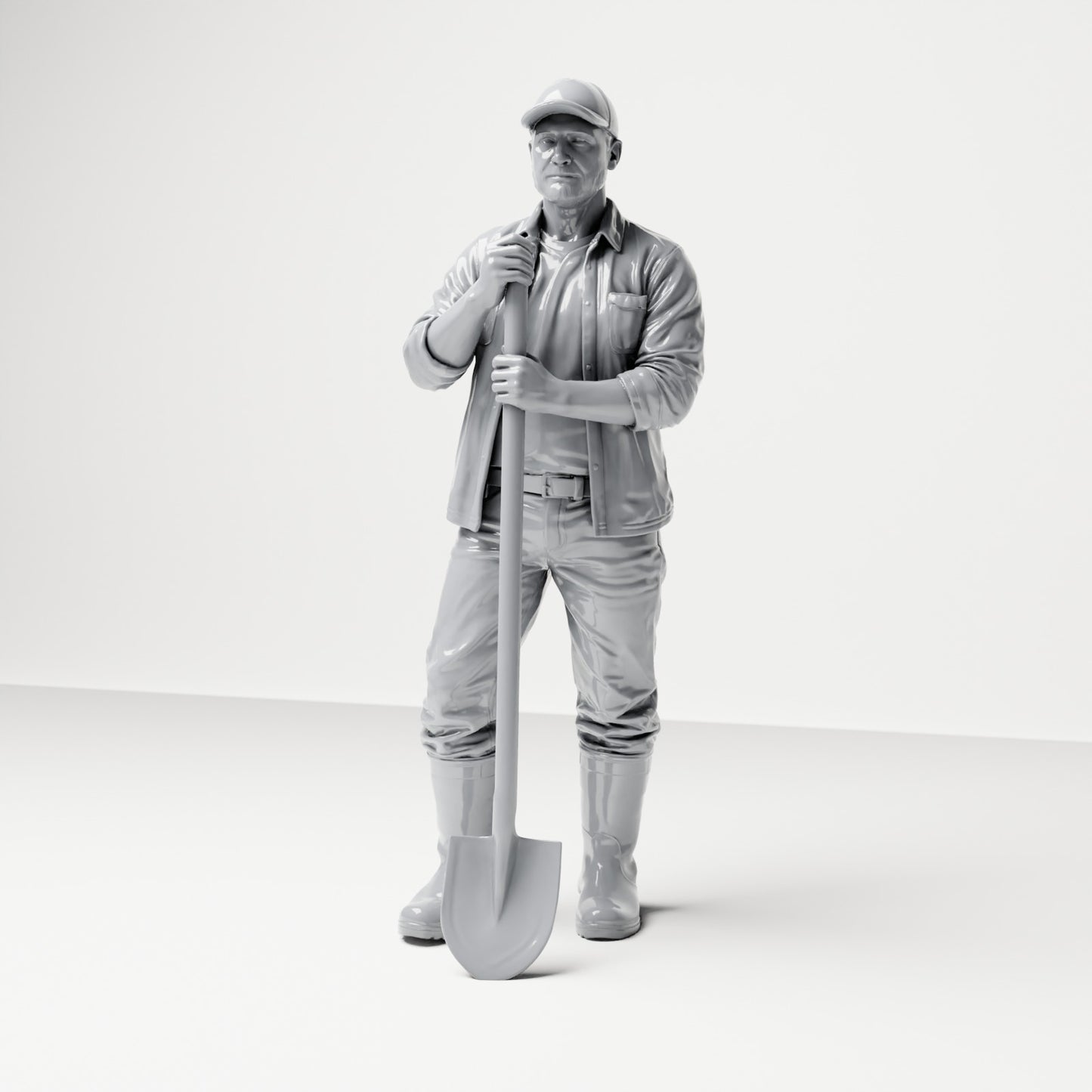 Photo produit de modélisme pour diorama 0 : figurine debout : ouvrier du bâtiment avec pelle à long manche (B045)