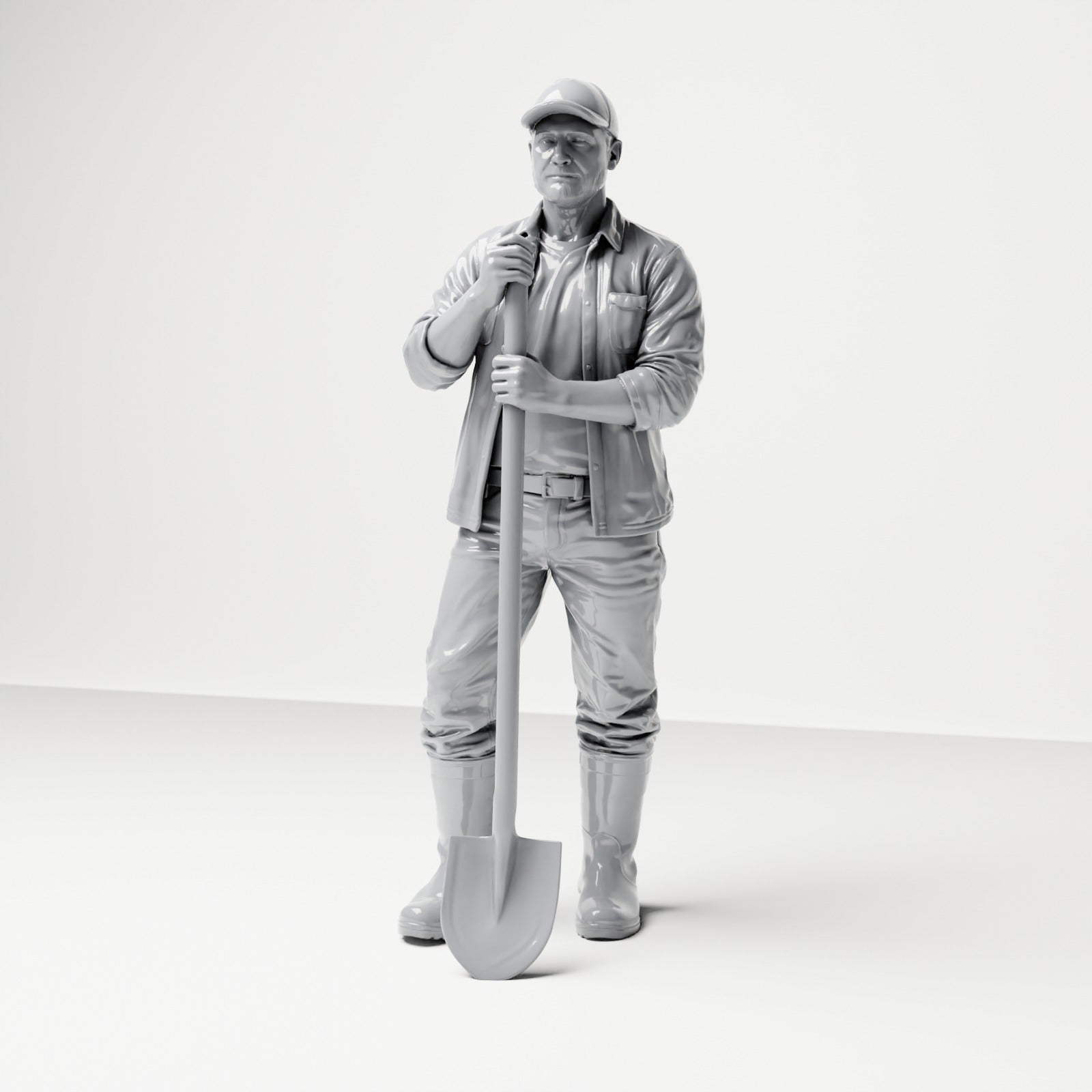 Photo produit de modélisme pour diorama 0 : figurine debout : ouvrier du bâtiment avec pelle à long manche (B045)