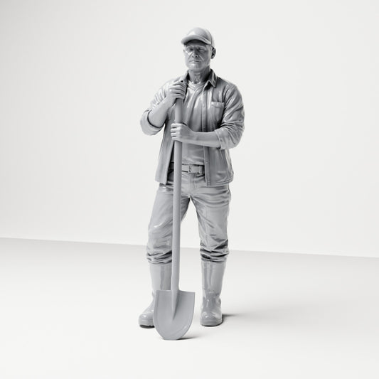 Photo produit de modélisme pour diorama 0 : figurine debout : ouvrier du bâtiment avec pelle à long manche (B045)
