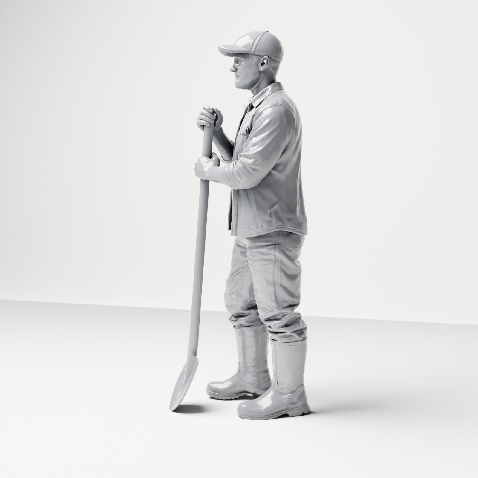 Photo produit de modélisme de diorama 1 : figurine debout : ouvrier du bâtiment avec pelle à long manche (B045)