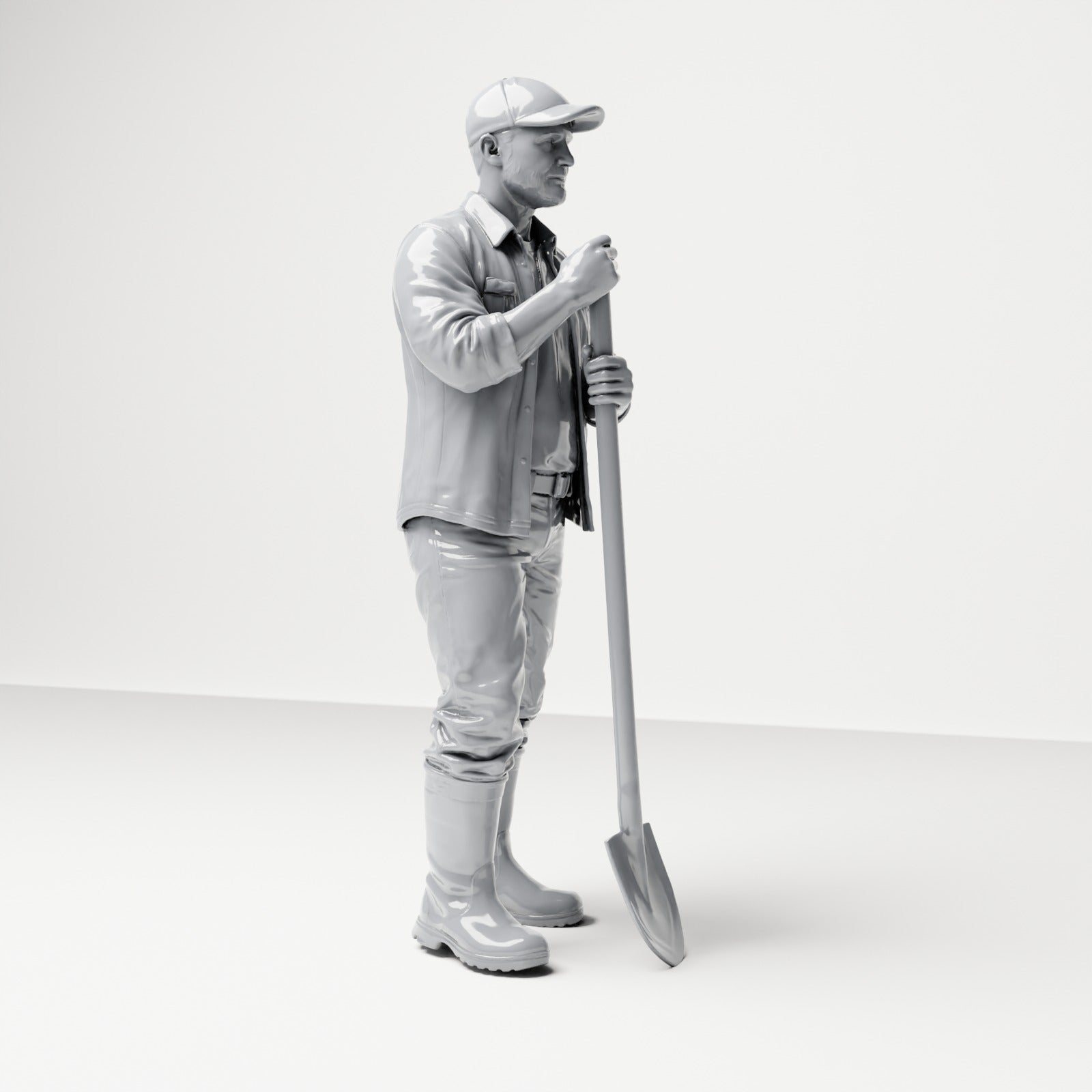 Photo produit de modélisme pour diorama 3 : figurine debout : ouvrier du bâtiment avec pelle à long manche (B045)