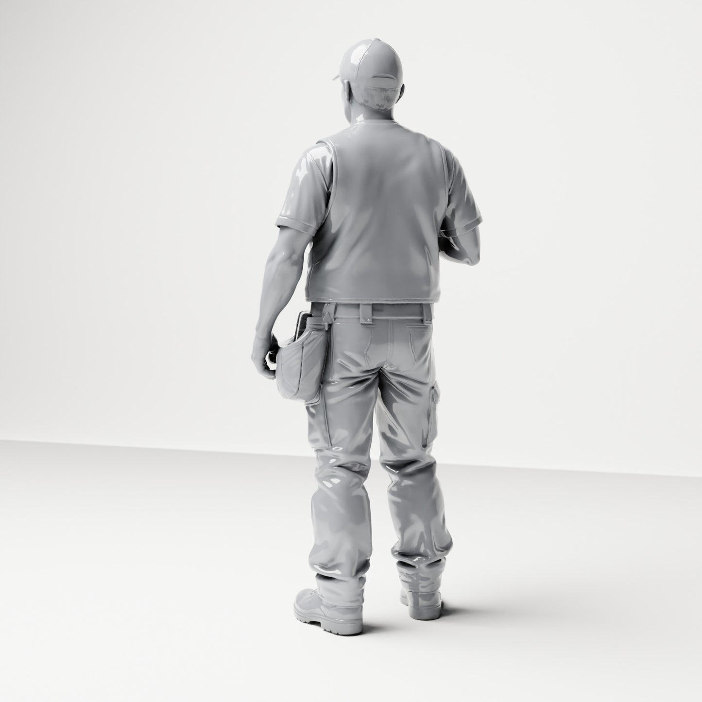 Photo produit de modélisme de diorama 2 : figurine debout : artisan avec sacoche à outils et visseuse sans fil (B046)