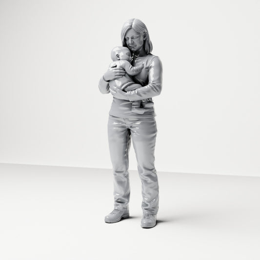 Photo produit de modélisme de diorama 0 : figurine debout : mère portant un bébé dans ses bras (B047)