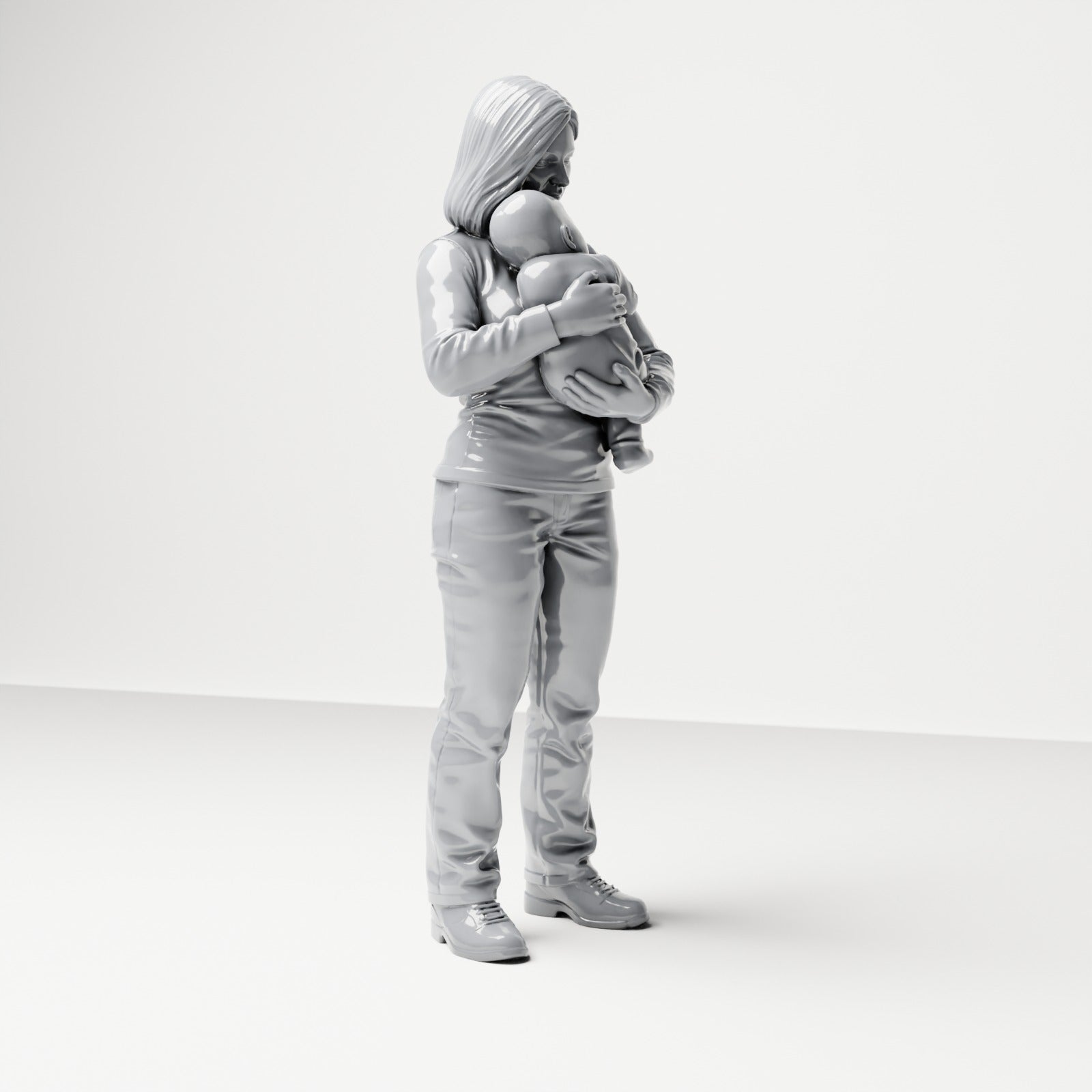 Photo produit de modélisme de diorama 3 : figurine debout : mère portant un bébé dans les bras (B047)
