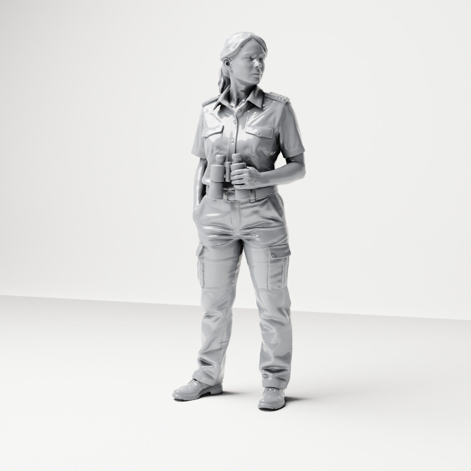 Photo produit de modélisme pour diorama 0 : figurine debout : femme d’équipage de navire en uniforme avec jumelles (B050)