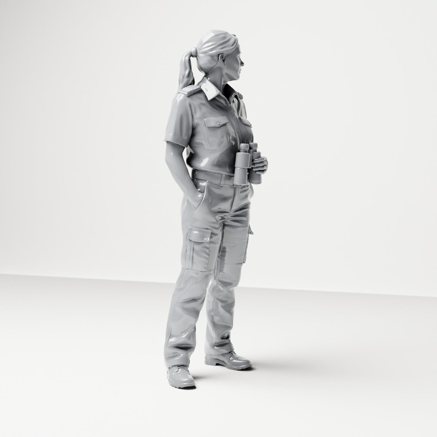 Photo produit de modélisme de diorama 3 : figurine debout : femme d’équipage en uniforme avec jumelles (B050)