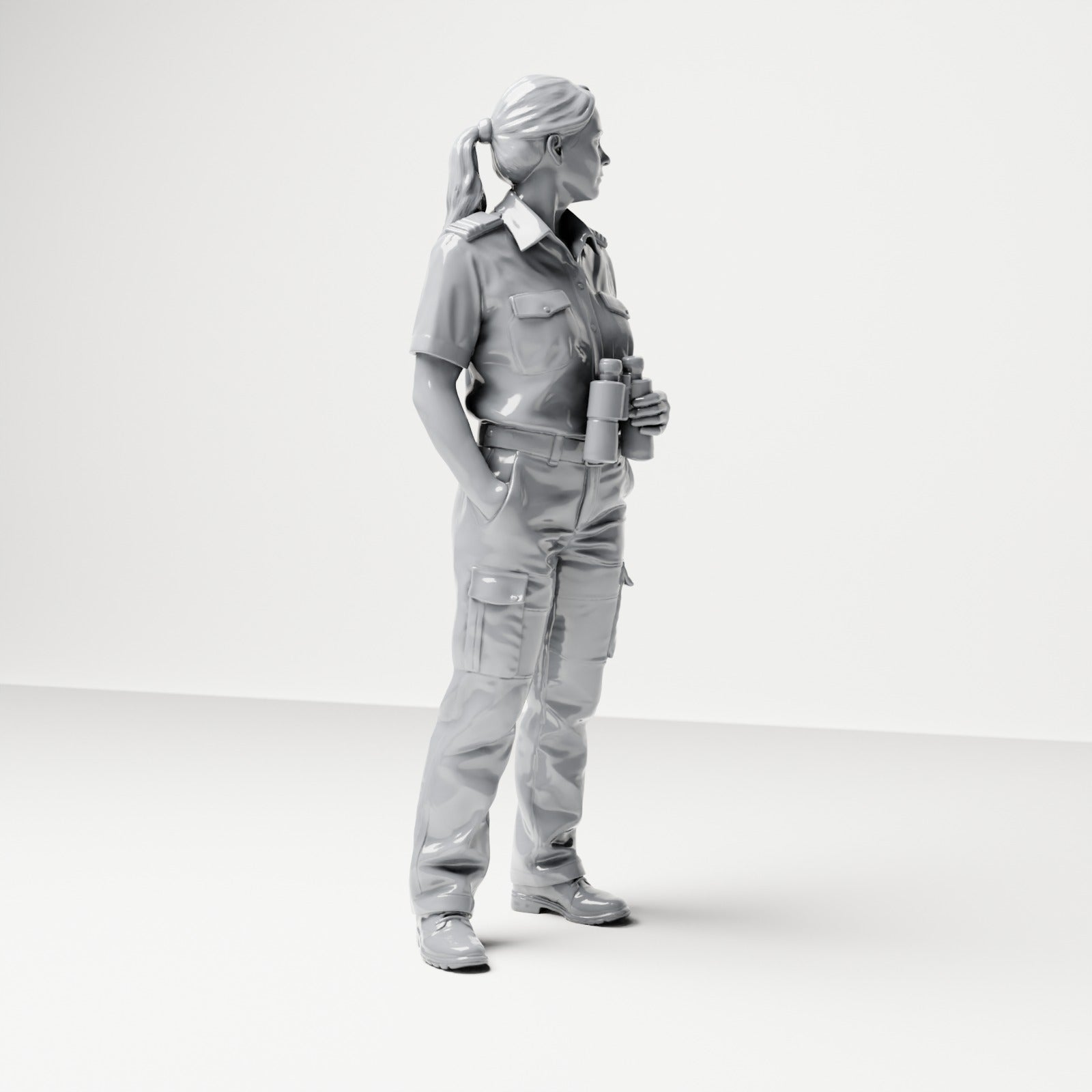 Photo produit de modélisme de diorama 3 : figurine debout : femme d’équipage en uniforme avec jumelles (B050)
