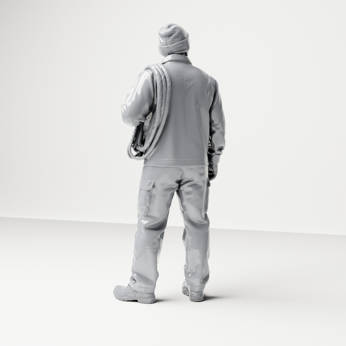 Photo produit de modélisme pour diorama 2 : figurine debout : membre d’équipage de navire en tenue de travail avec poulie (B052)
