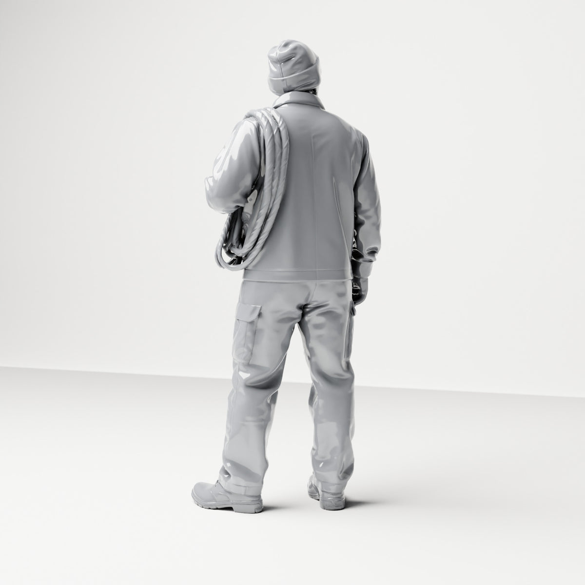 Photo produit de modélisme pour diorama 2 : figurine debout : membre d’équipage de navire en tenue de travail avec poulie (B052)