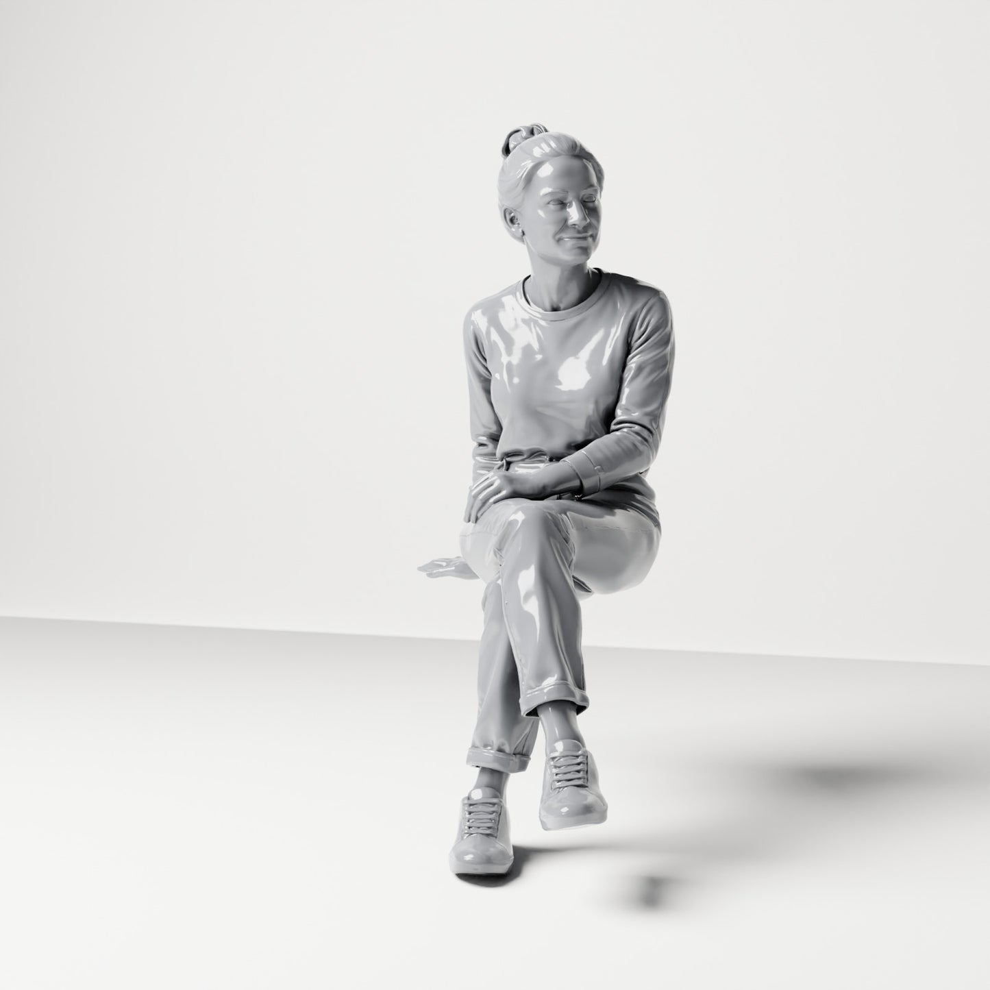 Photo produit de modélisme pour diorama 0 : figurine assise, spectatrice aux jambes croisées et aux mains sur les genoux (B055)