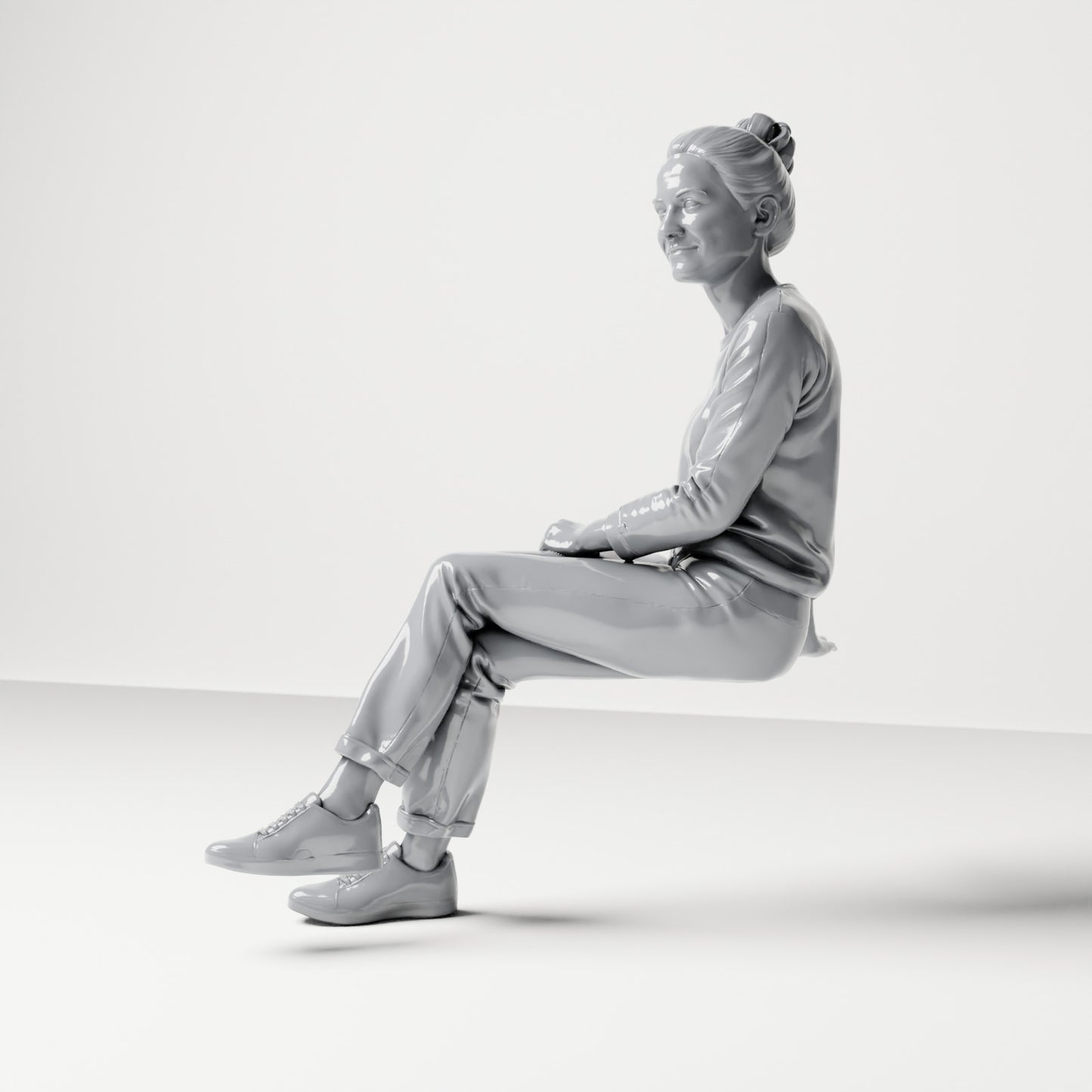 Photo produit de modélisme de diorama 1 : figurine assise : spectatrice aux jambes croisées et aux mains sur les genoux (B055)