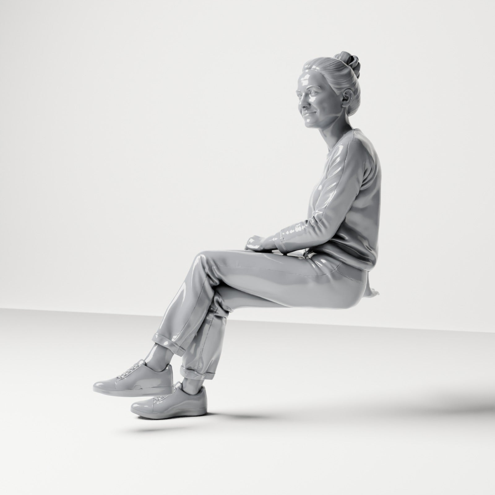 Photo produit de modélisme de diorama 1 : figurine assise : spectatrice aux jambes croisées et aux mains sur les genoux (B055)