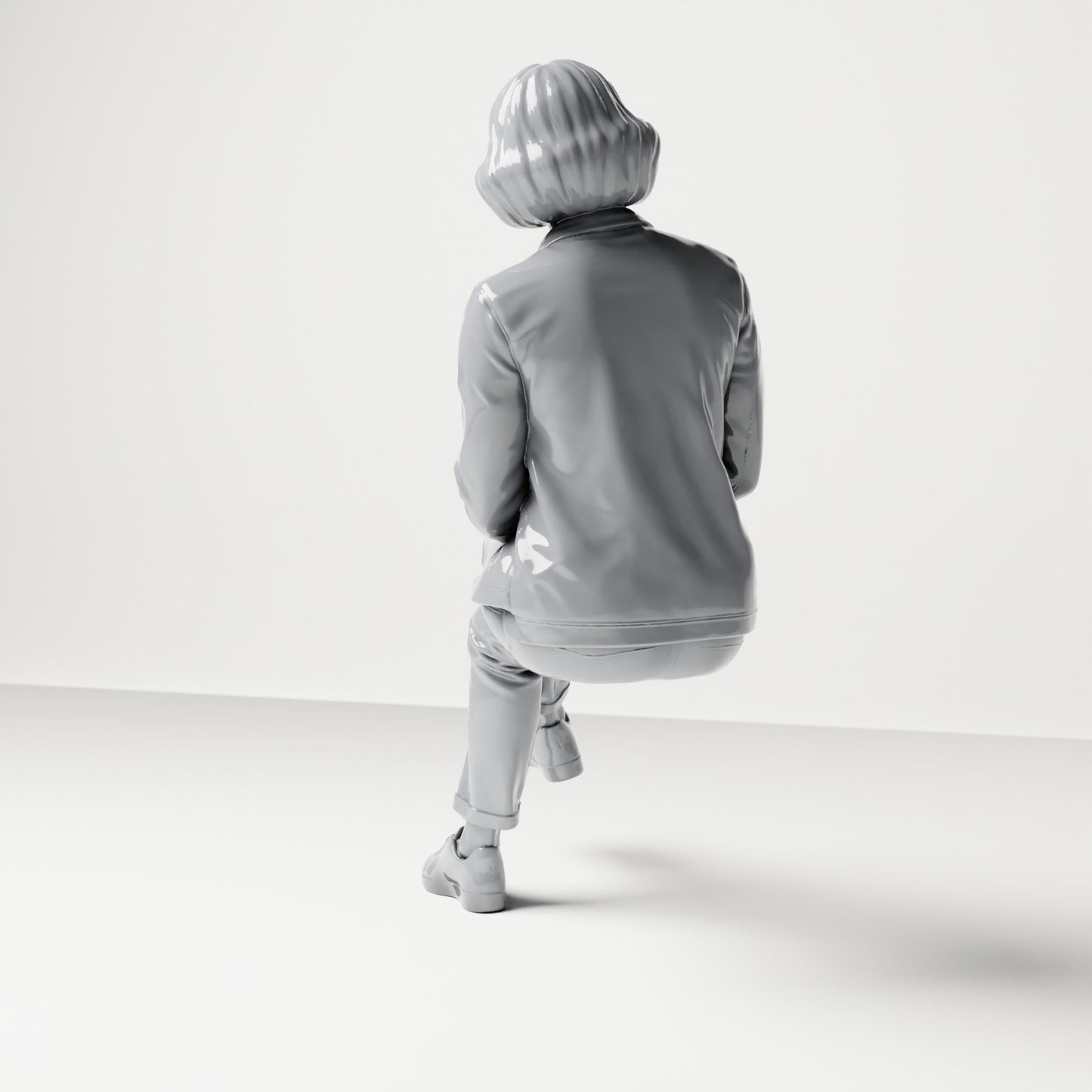 Photo produit de modélisme de diorama 2 : figurine assise : spectatrice aux jambes croisées et aux mains sur le genou (B056)
