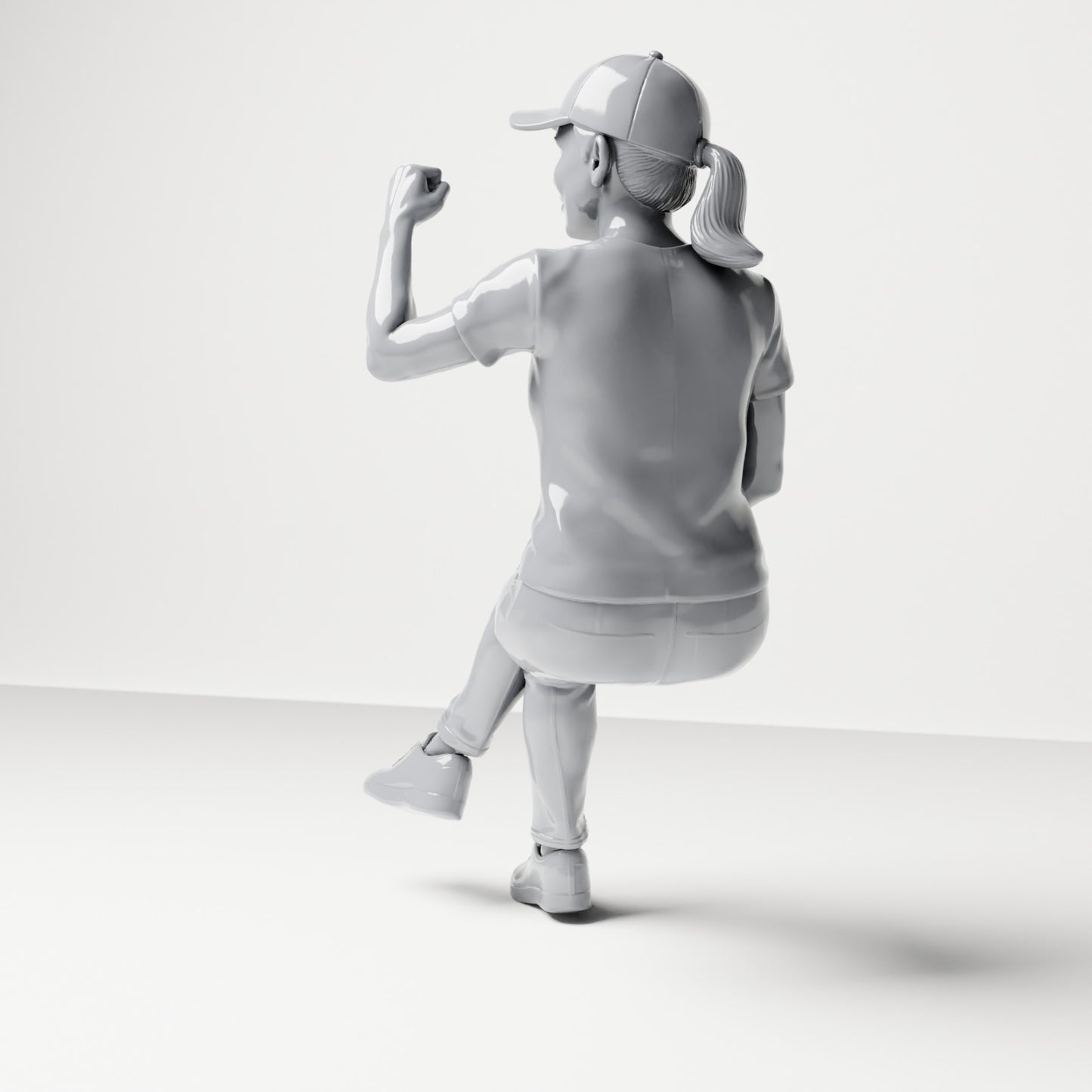 Photo produit de modélisme de diorama 2 : figurine assise : spectatrice aux jambes croisées et au poing levé (B057)