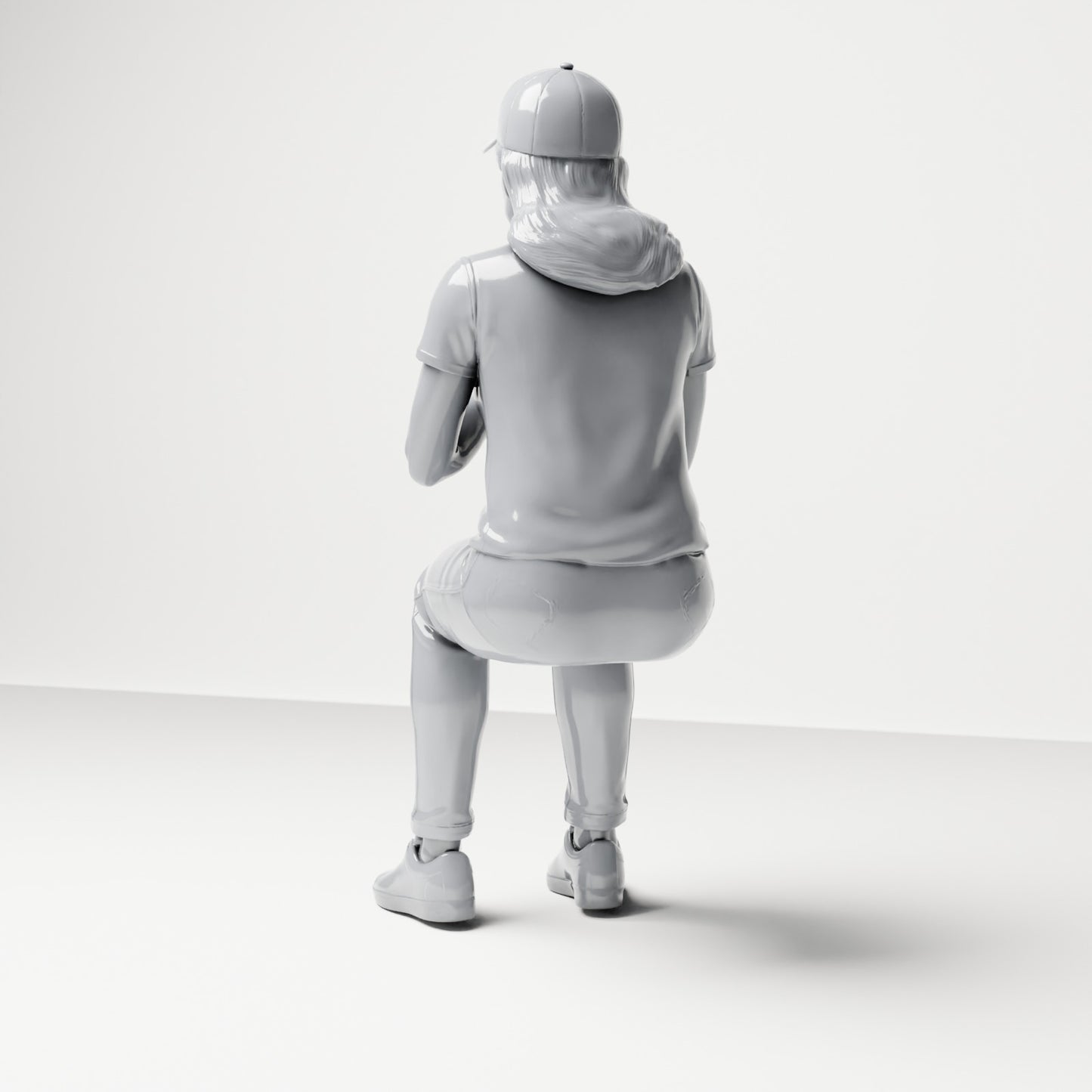 Photo produit de modélisme pour diorama 2 : figurine assise : spectatrice avec les mains jointes devant la poitrine (B058)