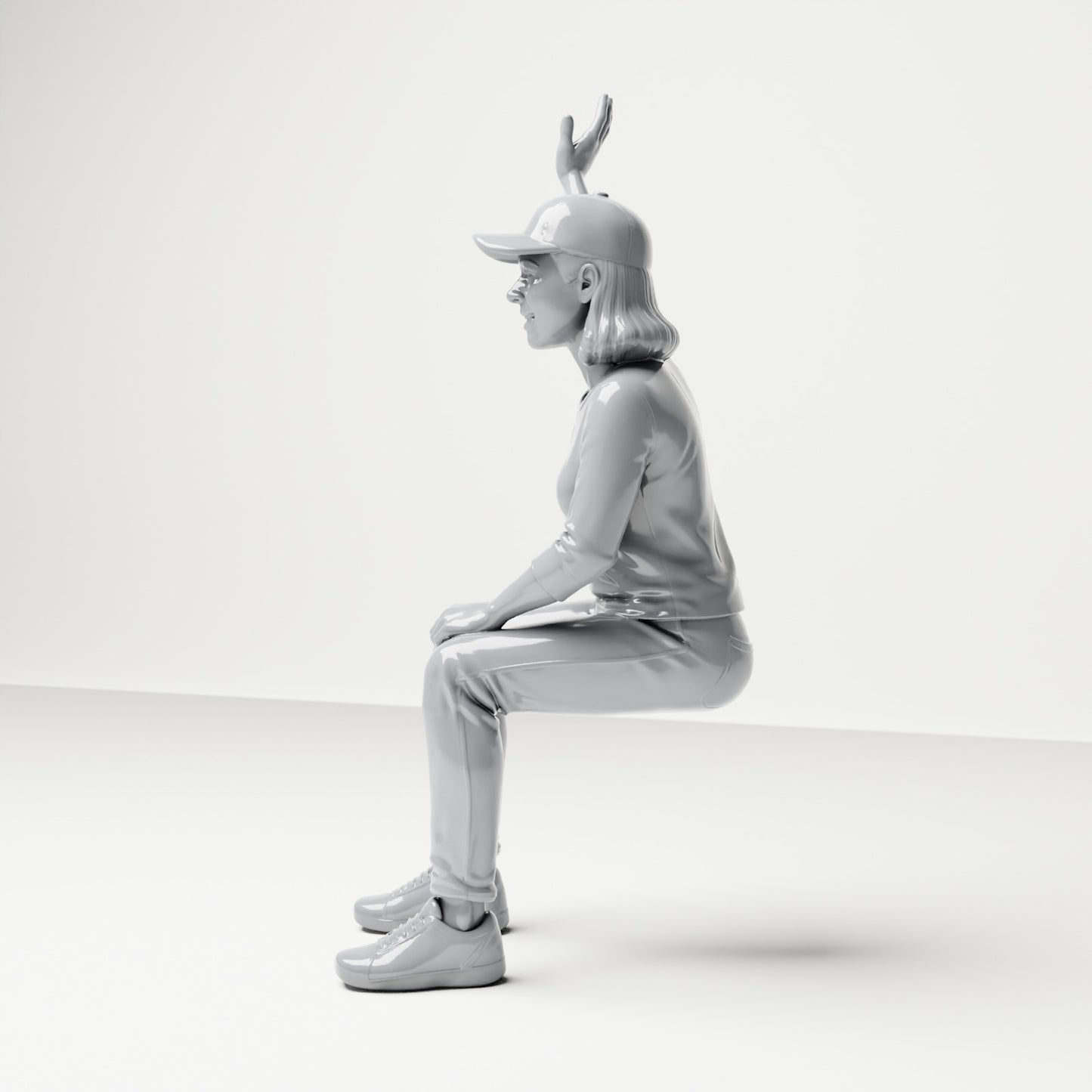 Photo produit de modélisme de diorama 1 : figurine assise : spectatrice au bras levé (B059)