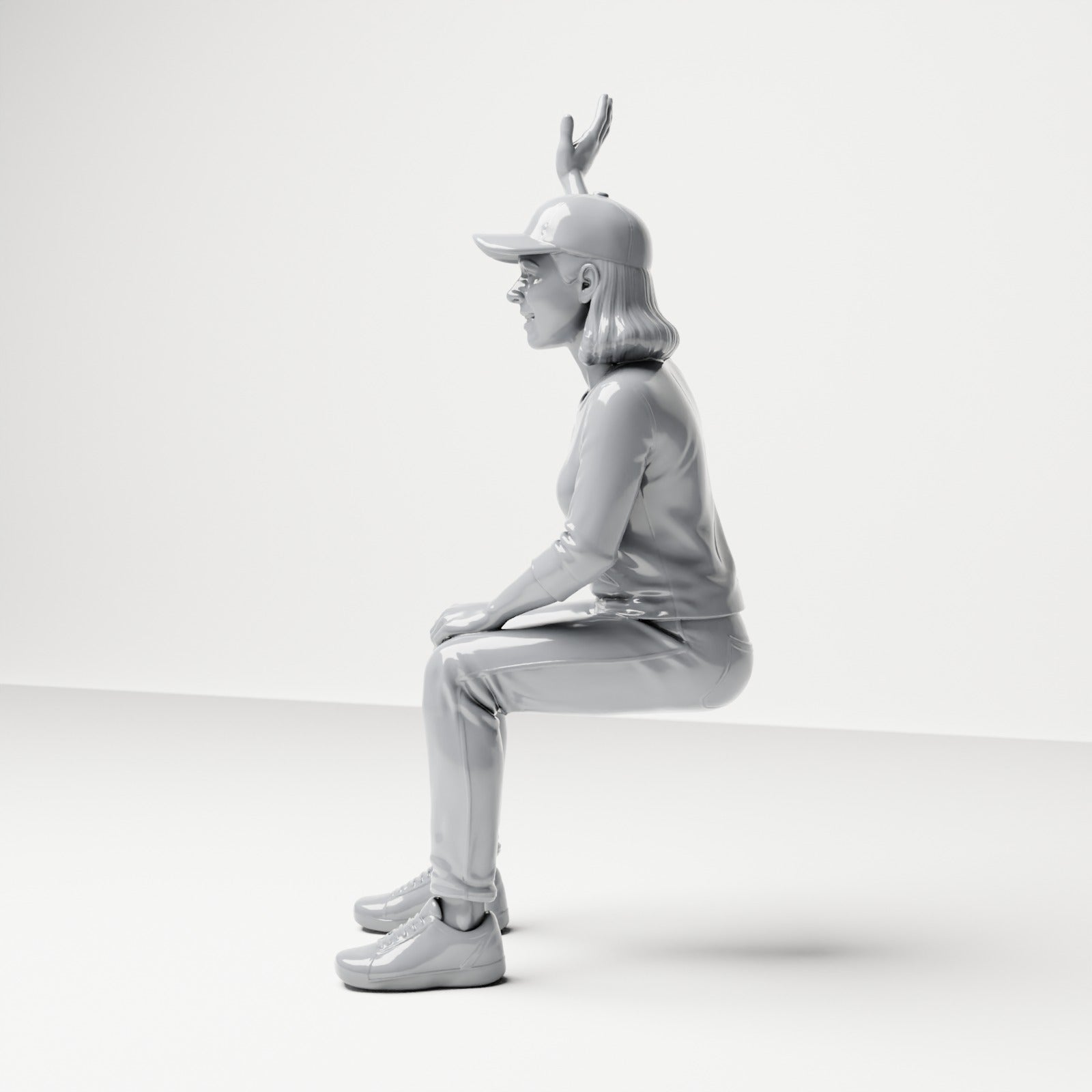 Photo produit de modélisme de diorama 1 : figurine assise : spectatrice au bras levé (B059)
