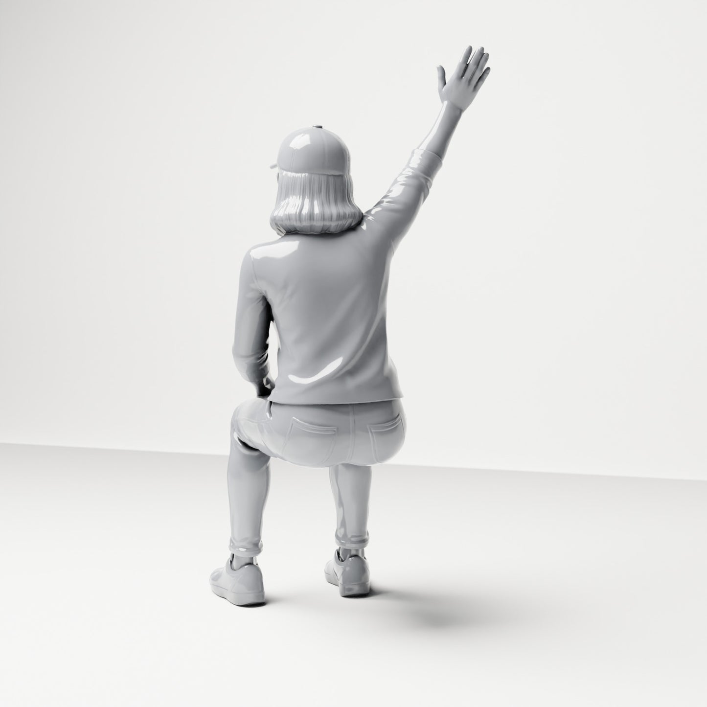 Photo produit de modélisme pour diorama 2 : figurine assise : spectatrice avec le bras levé (B059)