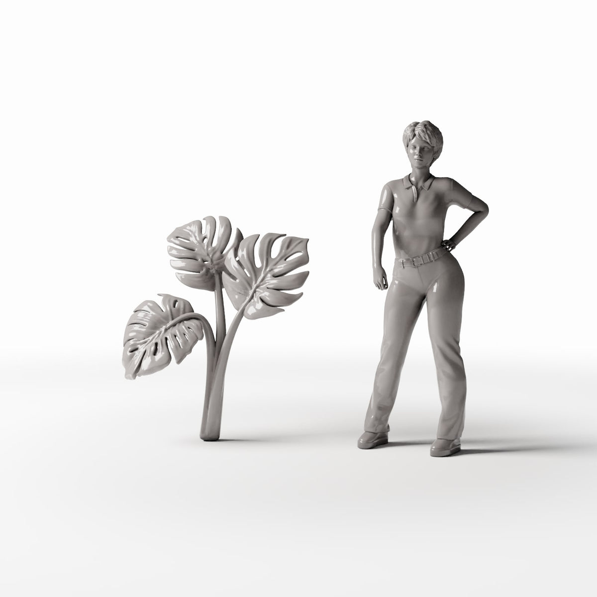 Set 05: plante miniature réf. 481D avec une figurine humaine pour comparer la taille (Monstera)