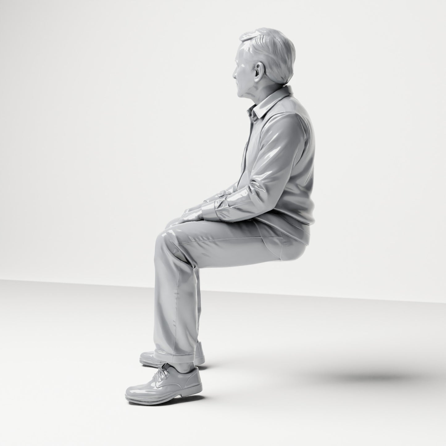 Photo produit de modélisme pour diorama 1 : figurine assise : spectateur masculin, mains sur les cuisses (B061)