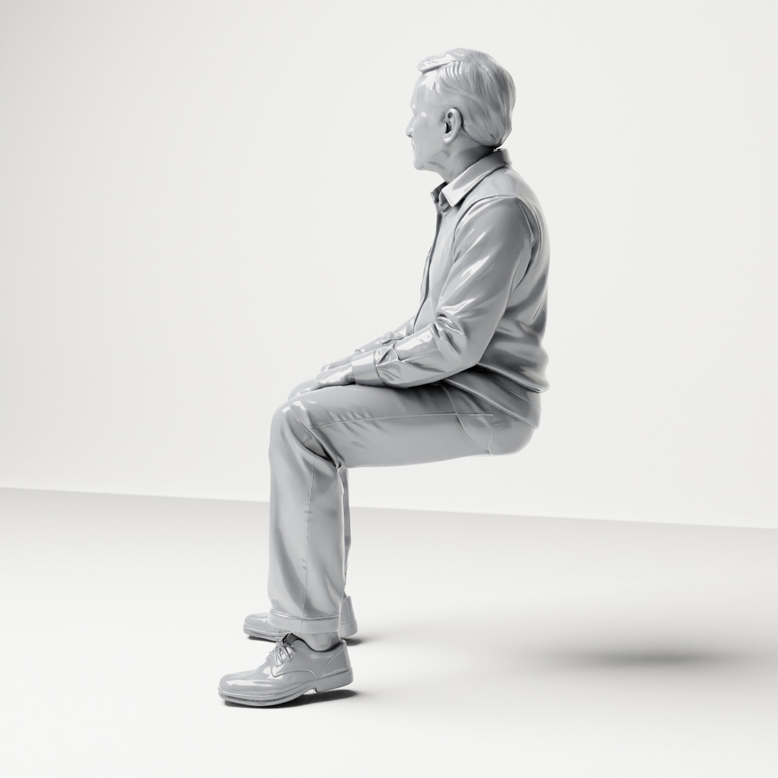 Photo produit de modélisme pour diorama 1 : figurine assise : spectateur masculin, mains sur les cuisses (B061)