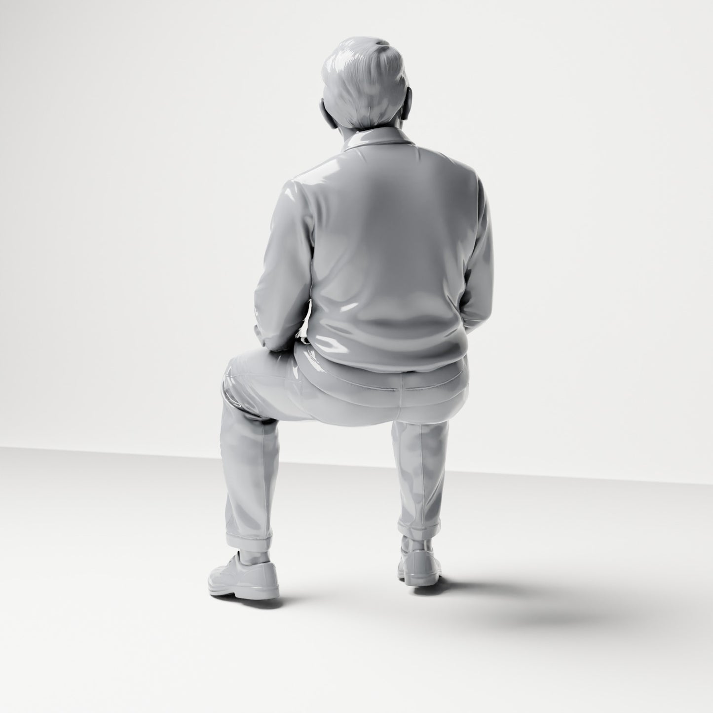 Photo produit de modélisme pour diorama 2 : figurine assise : spectateur masculin, mains sur les cuisses (B061)