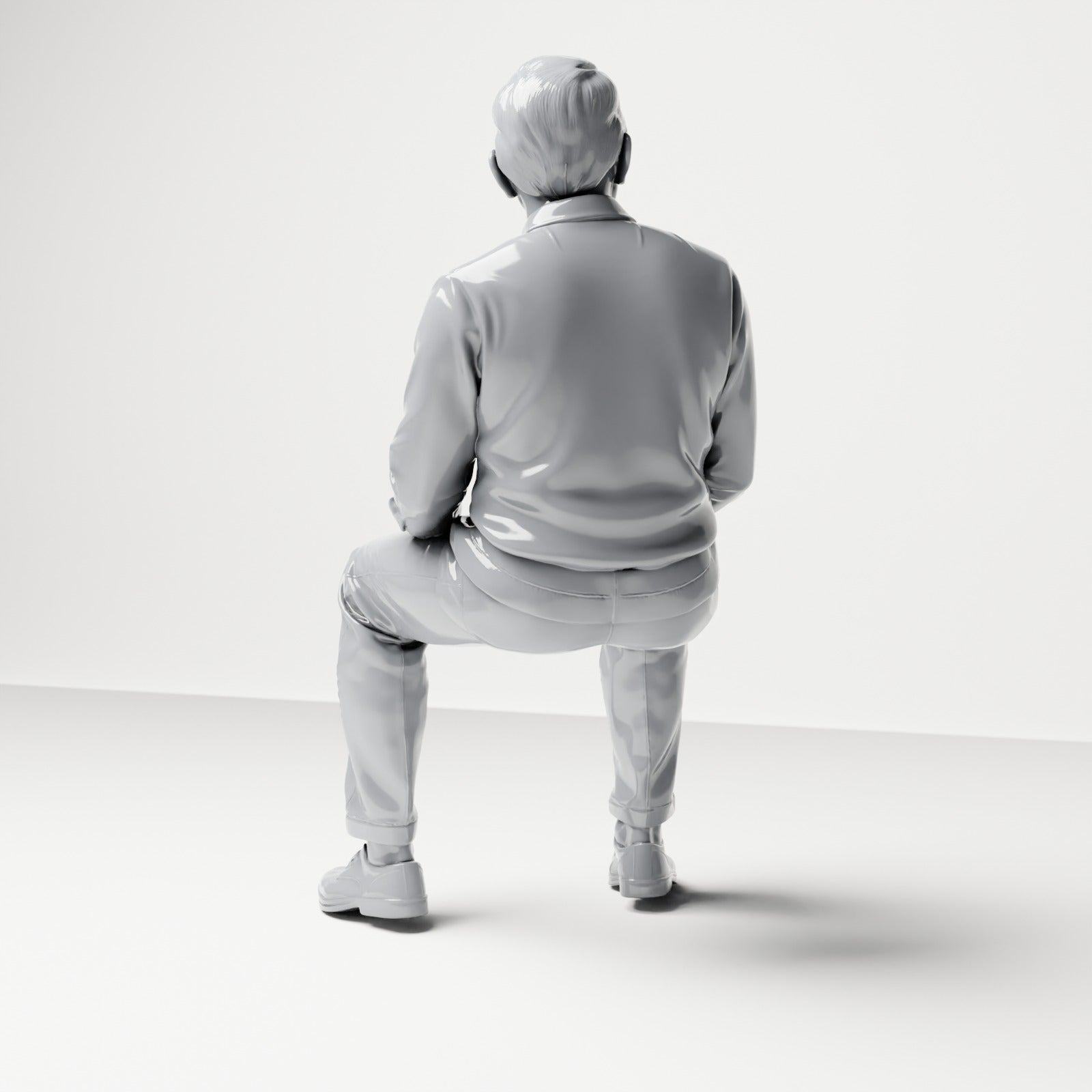 Photo produit de modélisme pour diorama 2 : figurine assise : spectateur masculin, mains sur les cuisses (B061)