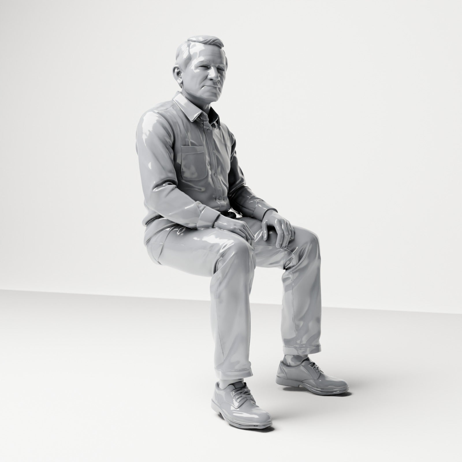 Photo produit de modélisme pour diorama 3 : figurine assise : spectateur masculin, les mains sur les cuisses (B061)