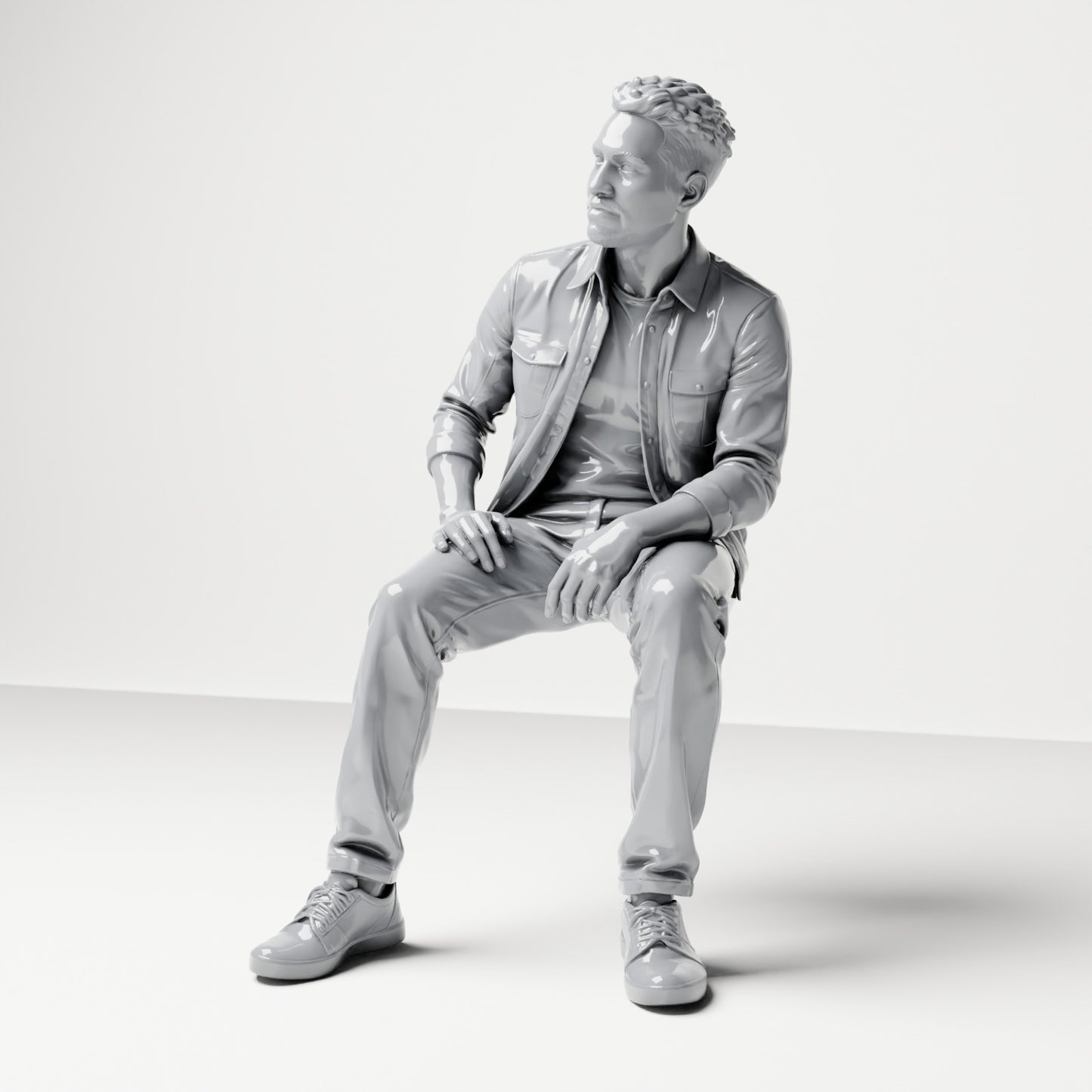 Photo produit de modélisme pour diorama 0 : Figurine assise : homme aux jambes écartées et aux mains sur les cuisses (B063)