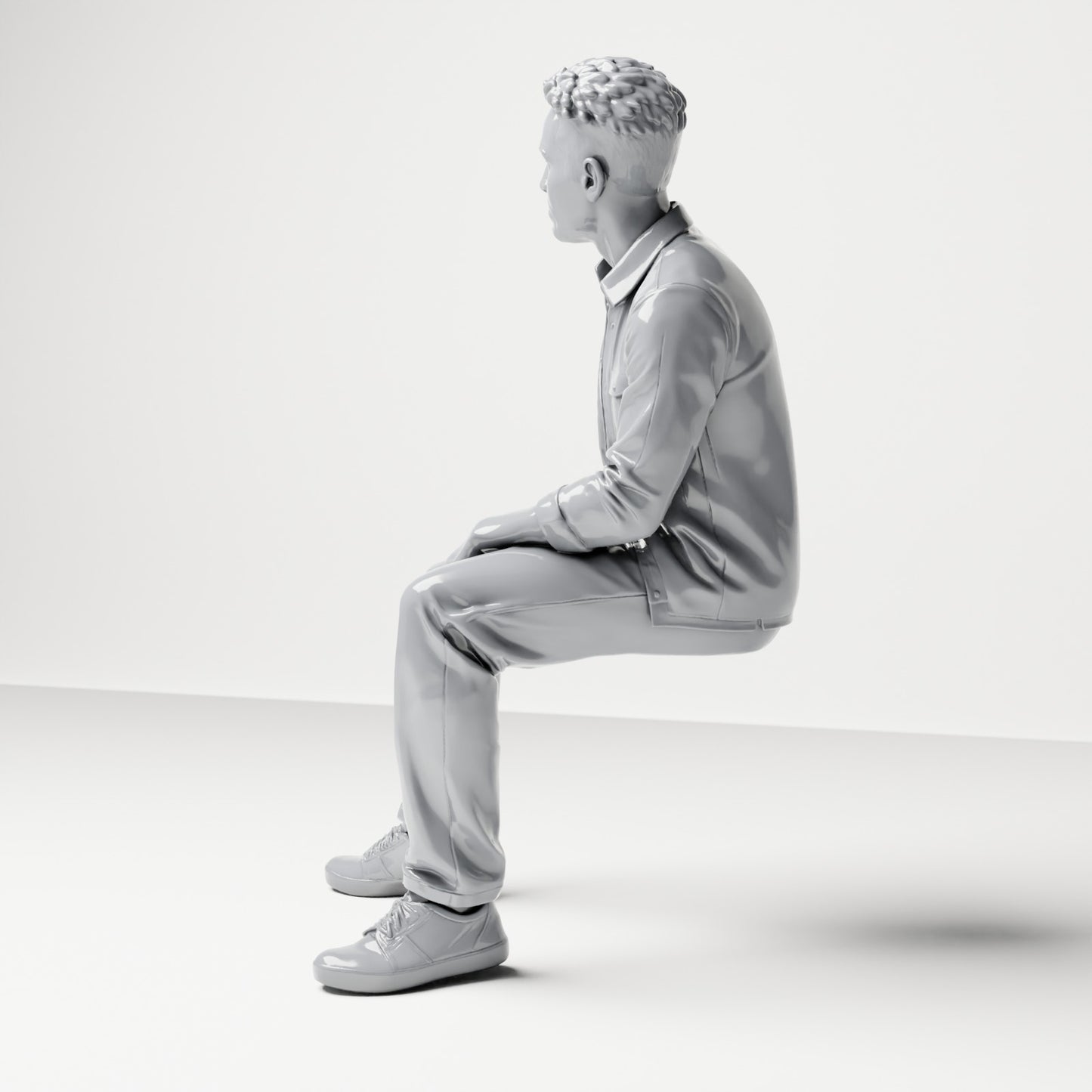 Photo produit de modélisme pour diorama 1 : figurine assise : homme aux jambes écartées et aux mains sur les cuisses (B063)