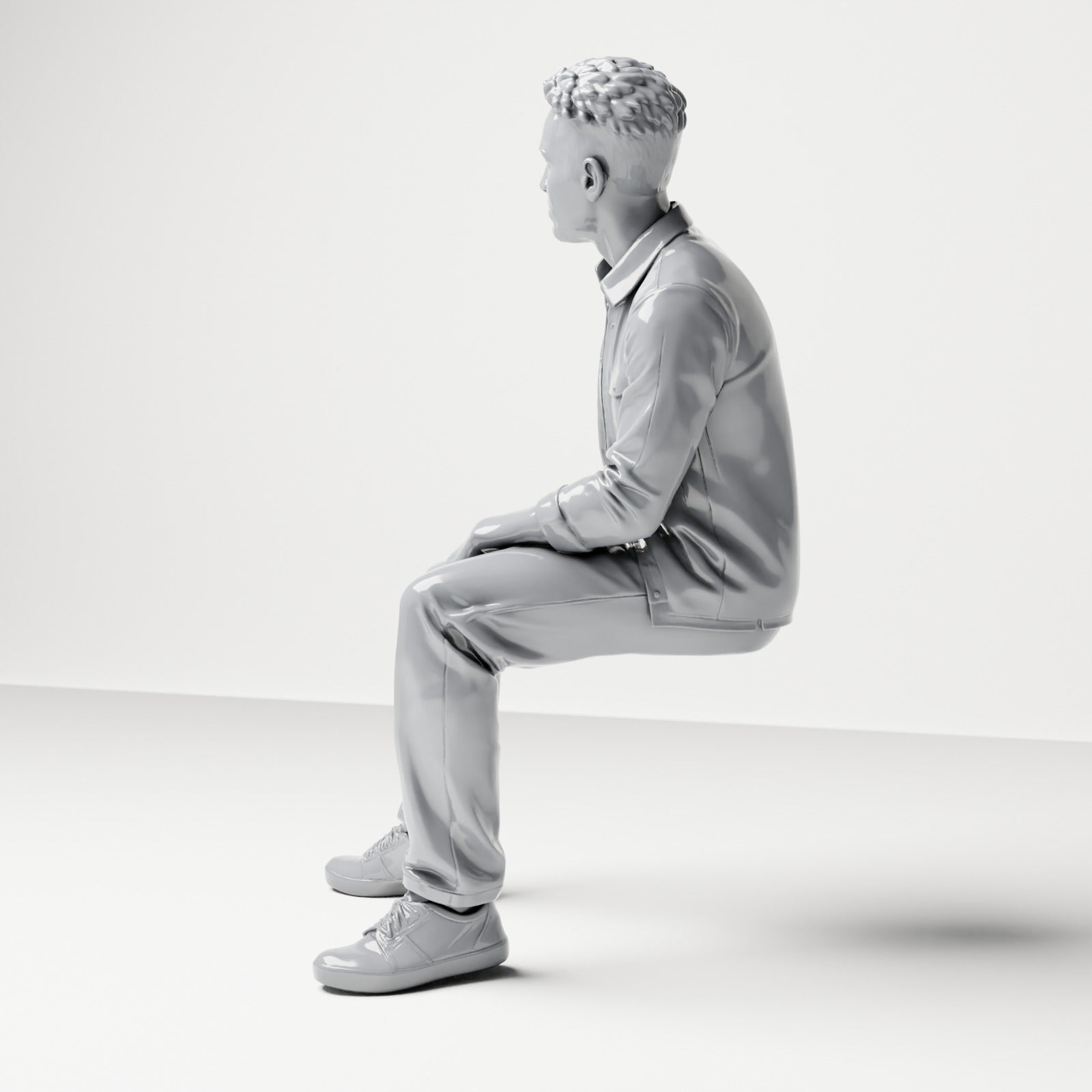 Photo produit de modélisme pour diorama 1 : figurine assise : homme aux jambes écartées et aux mains sur les cuisses (B063)