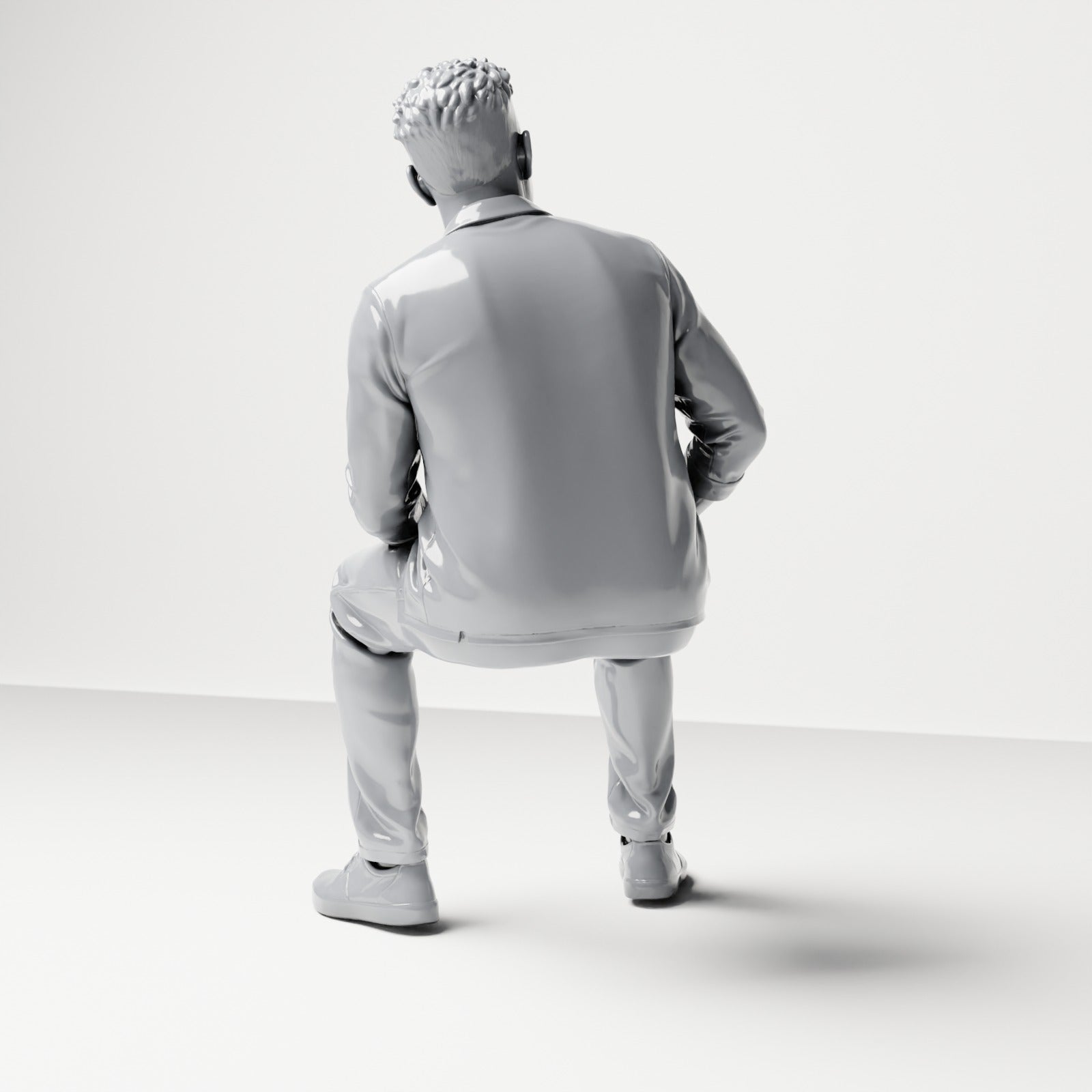 Photo produit de modélisme pour diorama 2 : figurine assise : homme jambes écartées, mains sur les cuisses (B063)