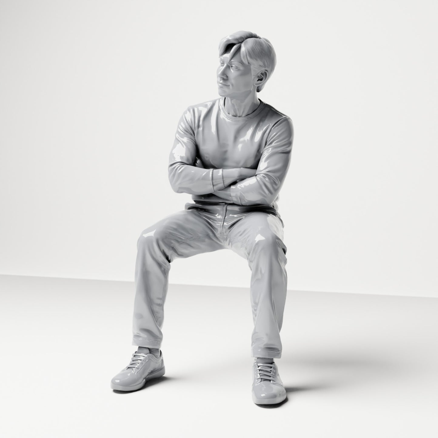 Photo produit de modélisme de diorama 0 : Figurine assise : spectateur masculin aux bras croisés (B064)