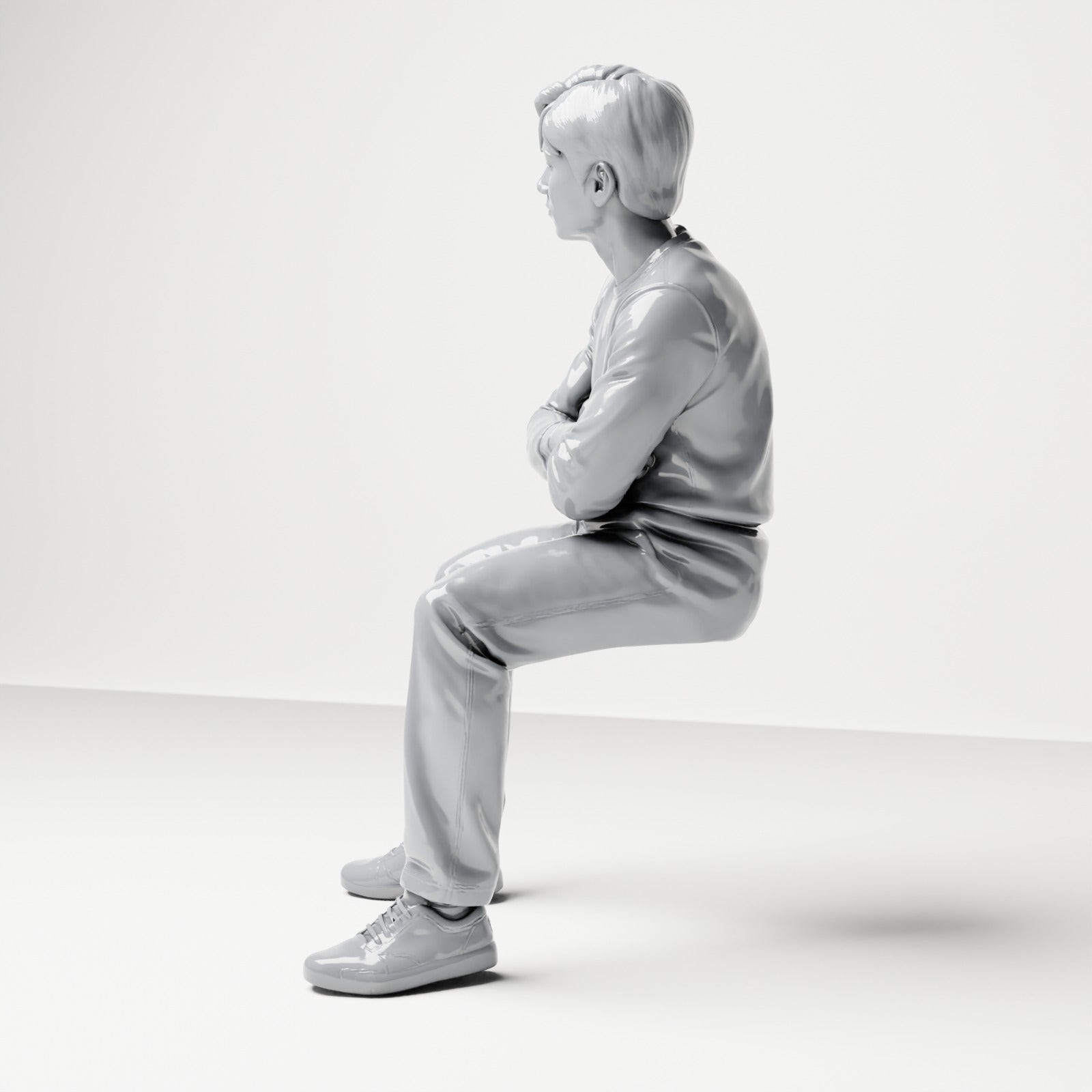 Photo produit de modélisme pour diorama 1 : figurine assise : spectateur masculin aux bras croisés (B064)