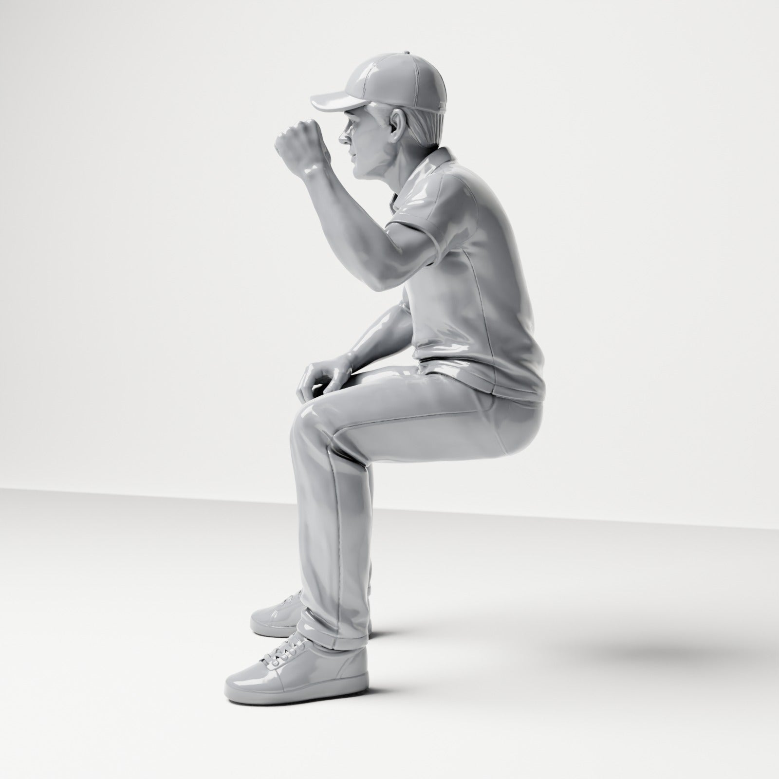 Photo produit de diorama et modélisme 1 : figurine assise : spectateur masculin levant le poing fermé (B065)