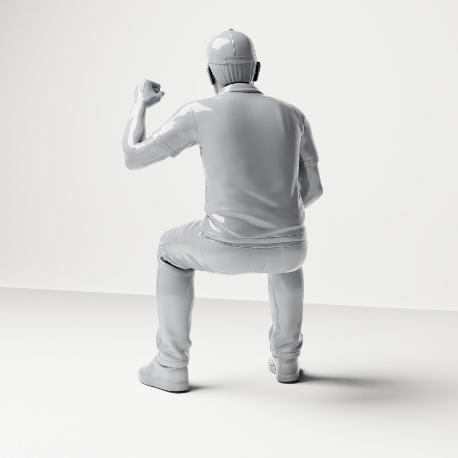 Photo produit de modélisme de diorama 2 : figurine assise : spectateur masculin avec poing levé et serré (B065)