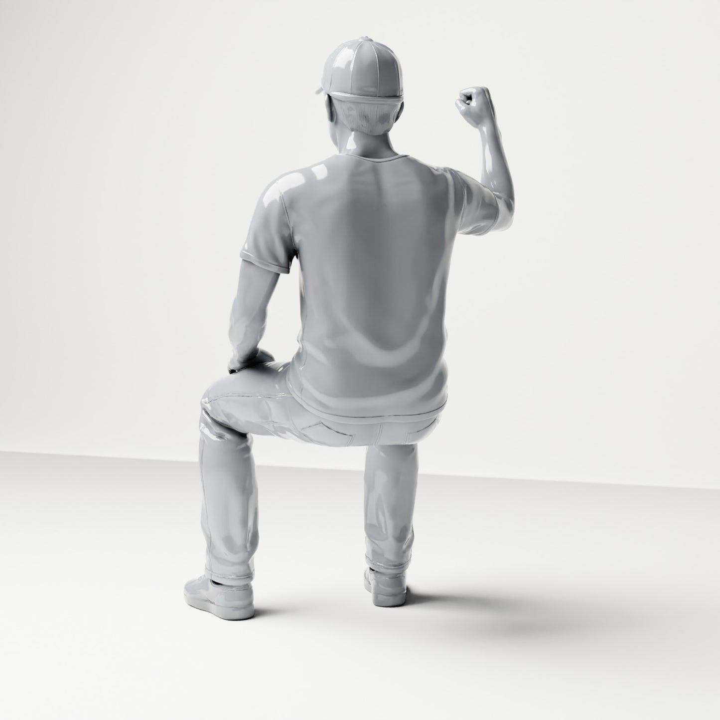 Photo produit de modélisme pour diorama 2 : figurine assise : spectateur levant le poing fermé (B066)