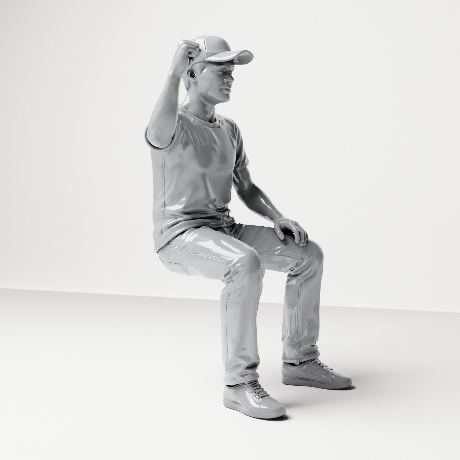 Photo produit de modélisme pour diorama 3 : figurine assise : spectateur levant le poing serré (B066)
