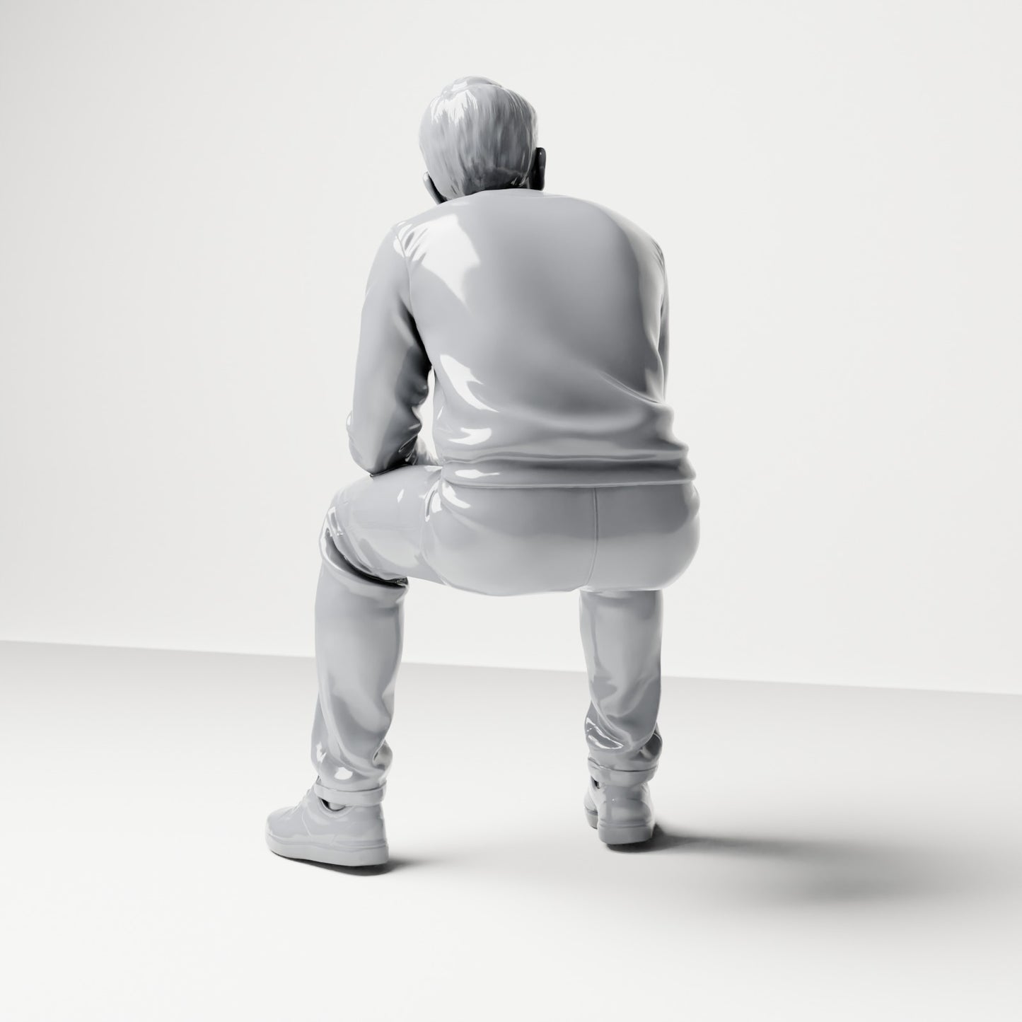 Photo produit de modélisme pour diorama 2 : figurine assise : spectateur masculin aux mains jointes (B067)