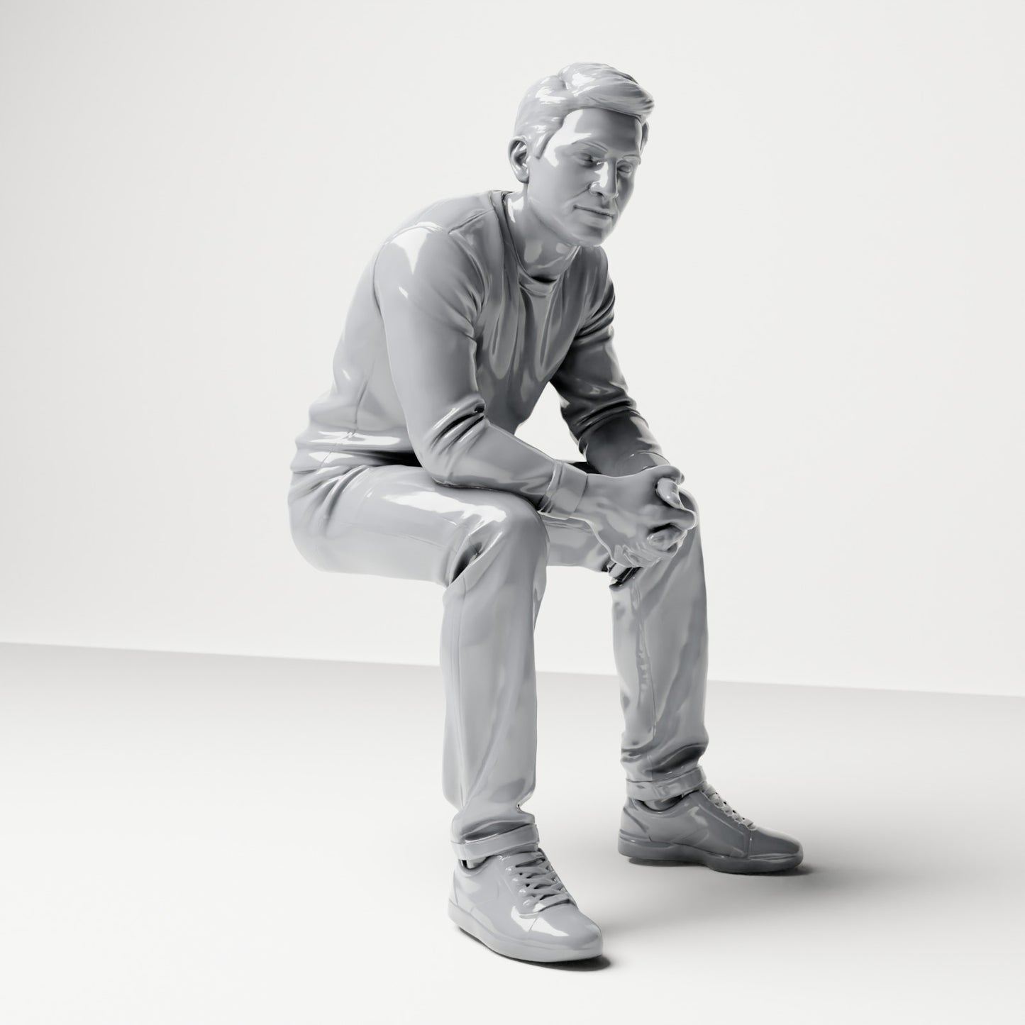 Photo produit de modélisme pour diorama 3 : figurine assise : spectateur masculin aux mains croisées (B067)