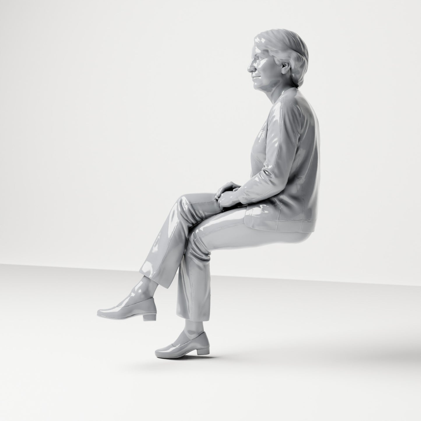 Photo produit de modélisme de diorama 1 : figurine assise : spectatrice aux jambes croisées et aux mains jointes (B069)