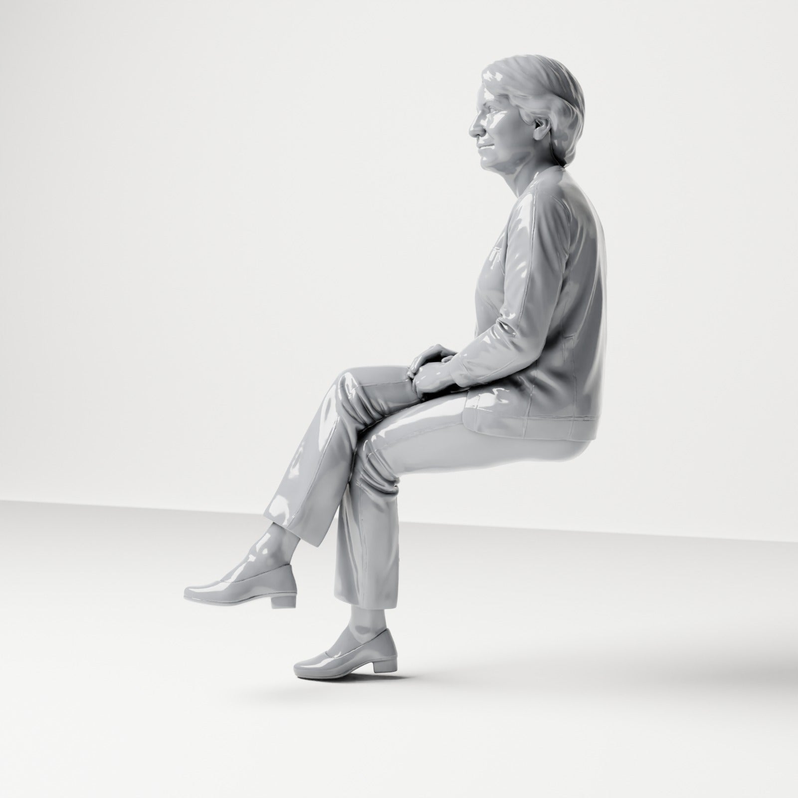 Photo produit de modélisme de diorama 1 : figurine assise : spectatrice aux jambes croisées et aux mains jointes (B069)