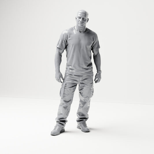 Diorama Modellbau Produktfoto 0: Stehende Figur: Mann mit T-Shirt, Cargohose & Turnschuhen (B071)