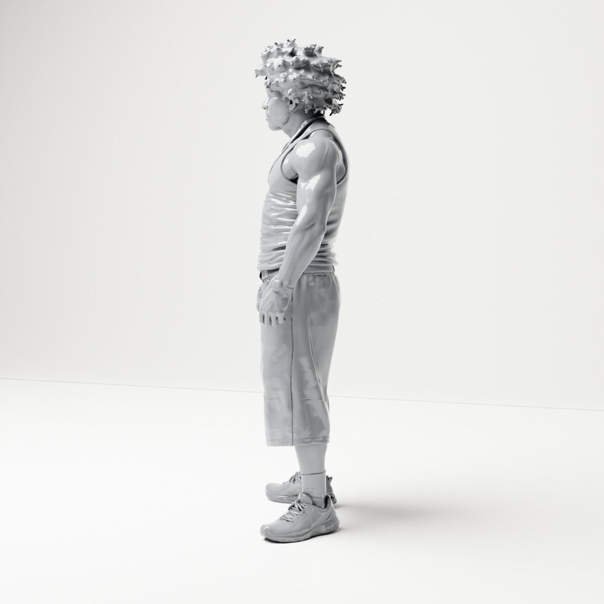 Diorama Modellbau Produktfoto 1: Stehende Figur: Mann mit ärmellosem Oberteil, langen Shorts und Turnschuhen (B076)