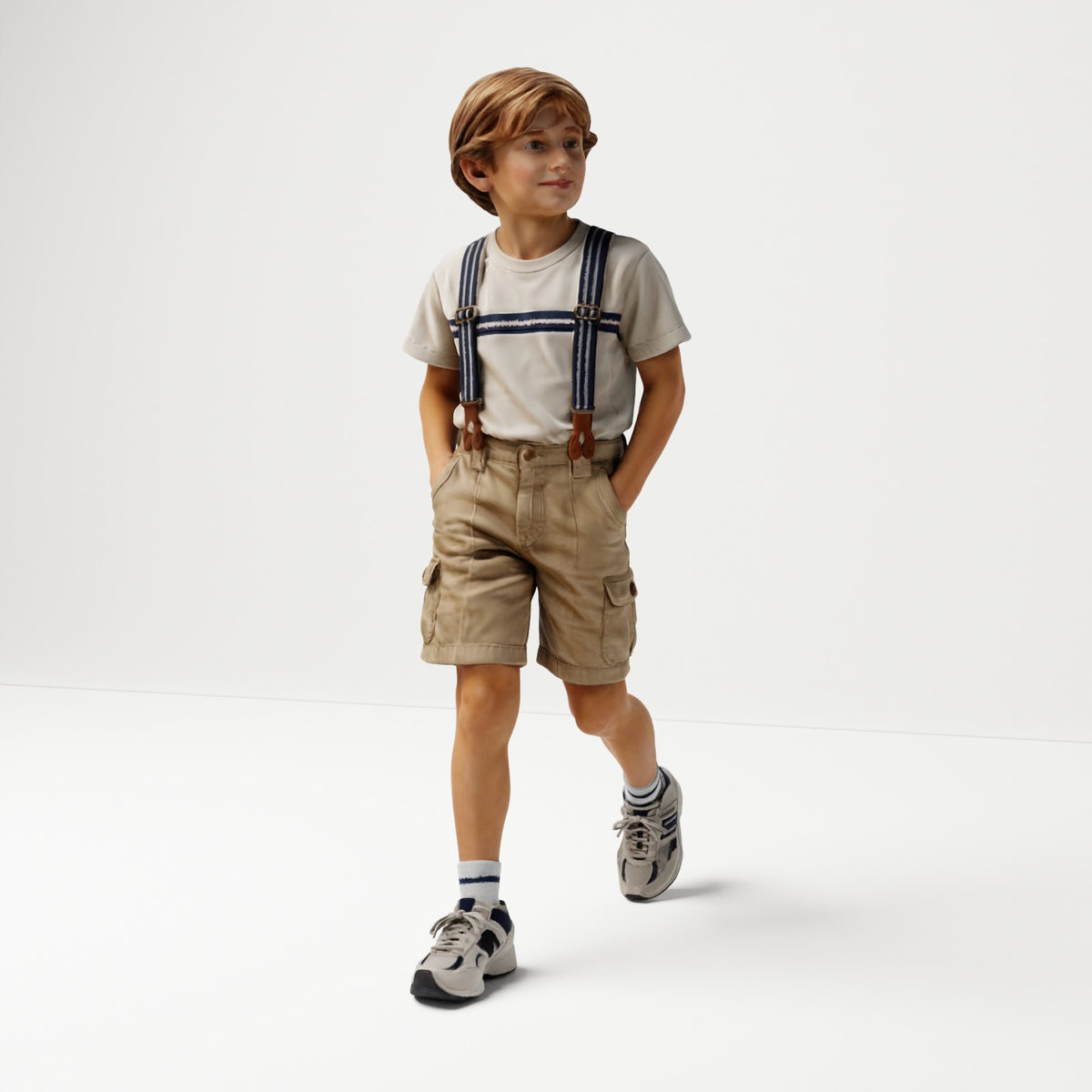 3Drifter-Miniatures B079 Bild 1: Gehende Figur: Junge mit T-Shirt, kurzen Hosen und Turnschuhen (B079)