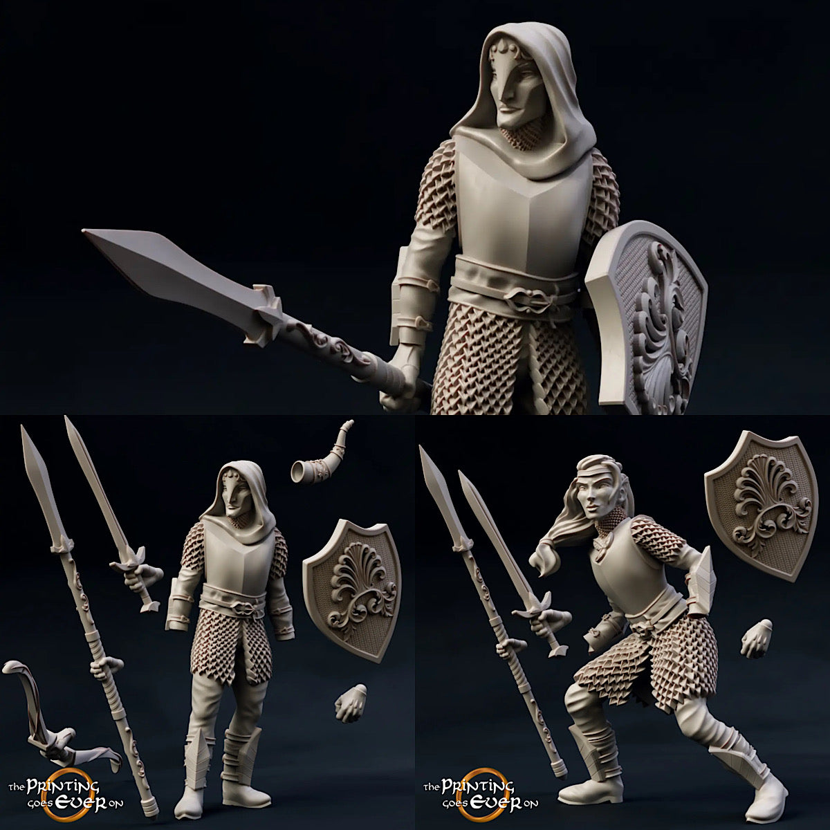 Photo produit Tabletop 28mm The Printing Goes Ever On (TPGEO) 0 : Elf modulaire : 2 guerriers elfes avec différentes armes - épée, bouclier, lance, arc