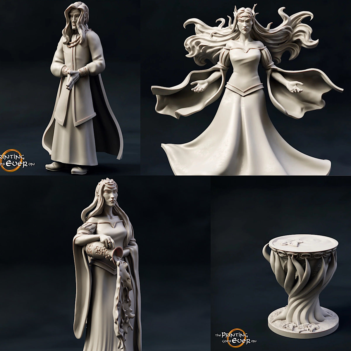 Photo du produit Tabletop 28mm The Printing Goes Ever On (TPGEO) 0 : Roi et Reine des Elfes : Souverains elfes avec fontaine - Époux et Épouse