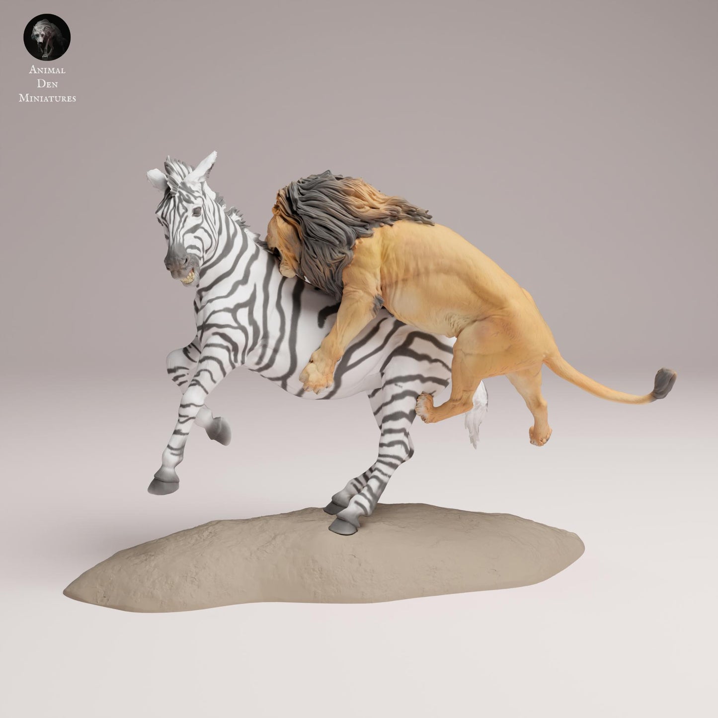 Photo de produit Figurine animale diorama, modélisme : 0 : Figurine de faune : Lion chassant un zèbre – Animaux de la savane (Réf 25_08_06)