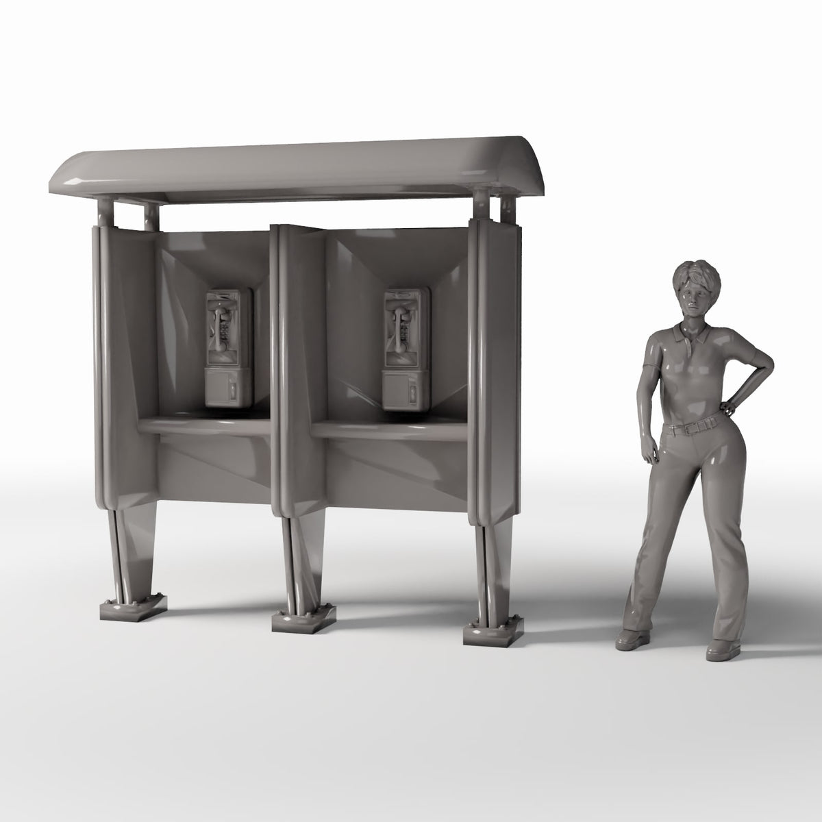 Photo produit pour diorama et modélisme 1 : Diorama de rue : double cabine téléphonique avec grands combinés (Ref. 1084D)