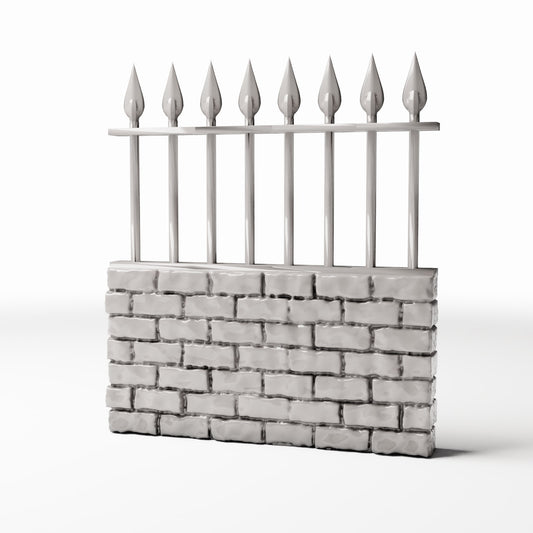 Photo produit pour diorama et modélisme 0 : Architecture de diorama : Mur bas en briques avec clôture métallique (Ref. 1197D)
